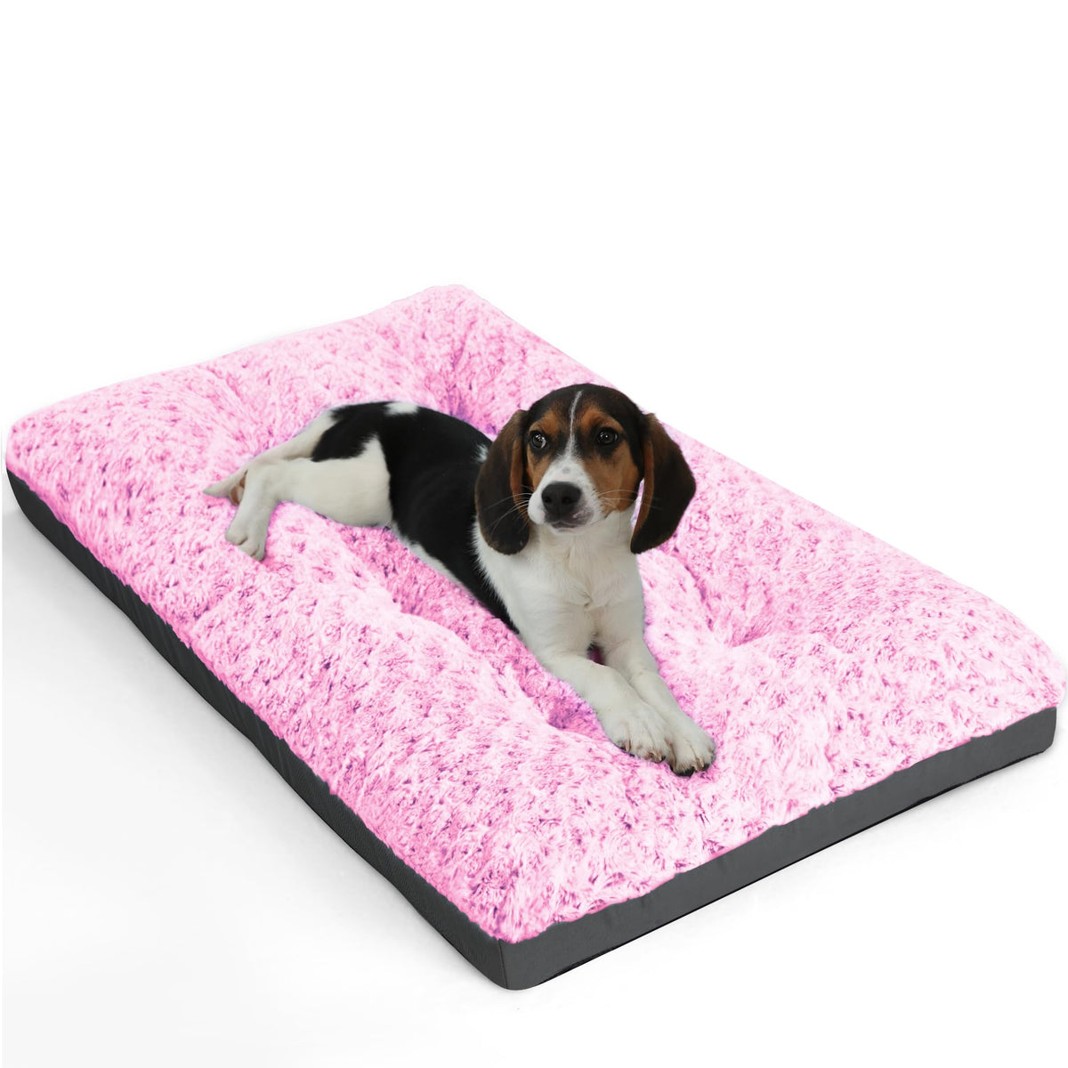 Pocblue Deluxe Washable Dog Bed For Small Dogs Dog Crate Mat 24 Inch Comfy Fluffy Kennel Pad Anti-Slip For Dogs Up To 25 Lbs, 24' X 17', Pink