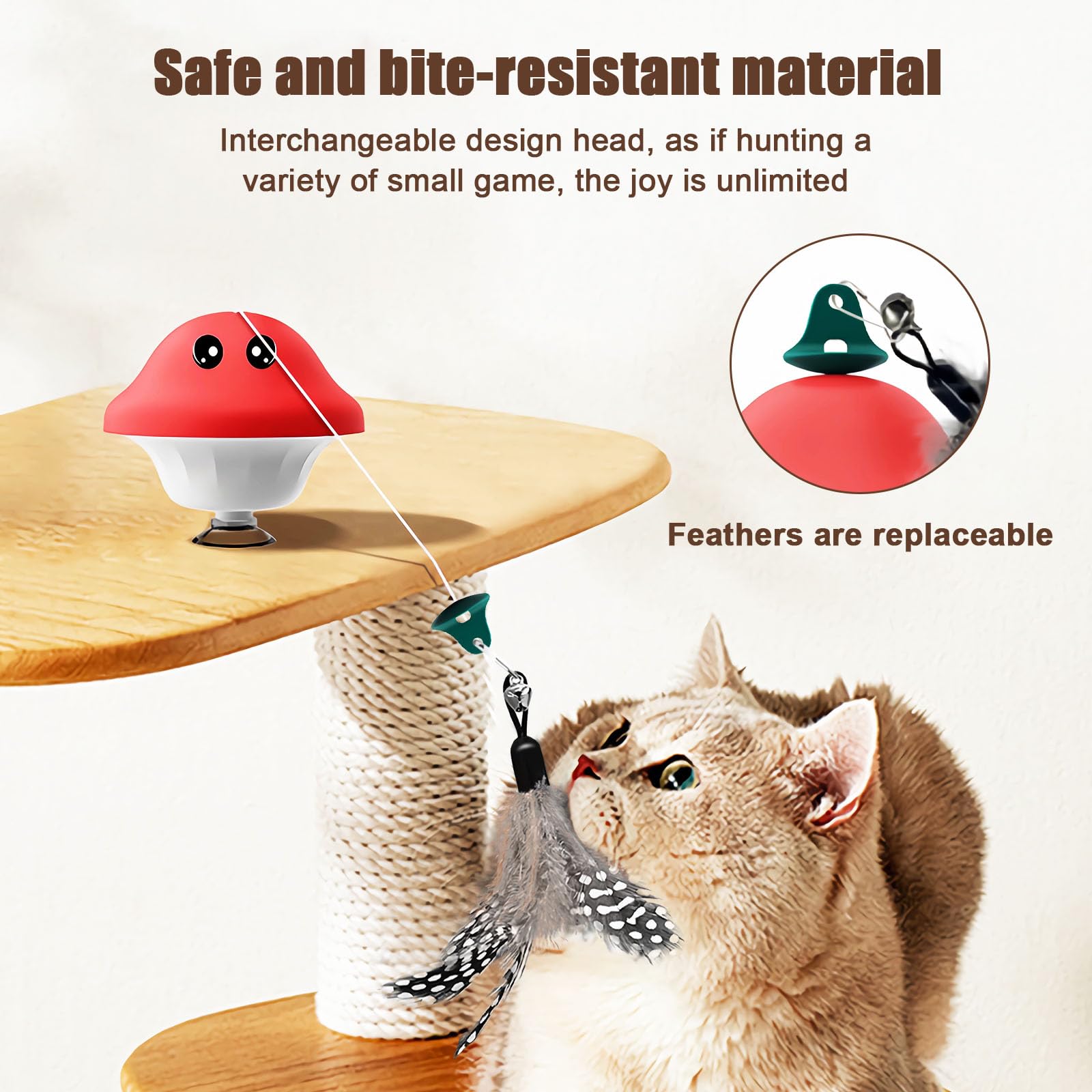Aerbee Interactive Cat Toys With Suction Cup, 2Pcs Cute Mushroom Shape Cat Toys For Indoor Cats, Interactive Detachable Realisti