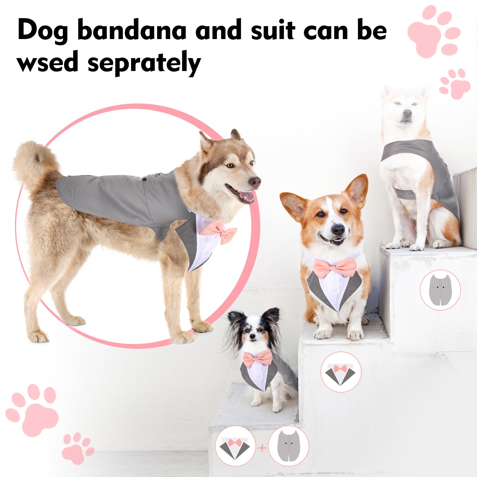 Weewooday Dog Tuxedo And Bandana Set Dogs Formal Tuxedo Pet Wedding Party Suit Wedding Bow Tie Shirt For Christmas Halloween Bir