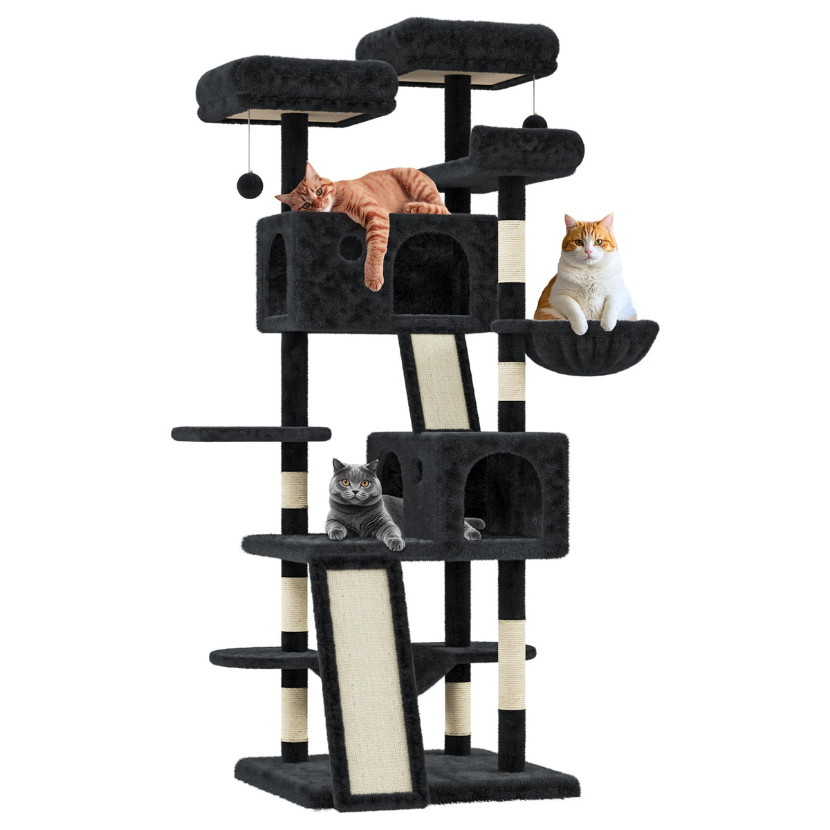 66 Inches Multi-Level Large Cat Tree For Large Kitties/Big Cat Tower With Condo/Cozy Plush Pussycat Perches/Sisal Scratching Pos