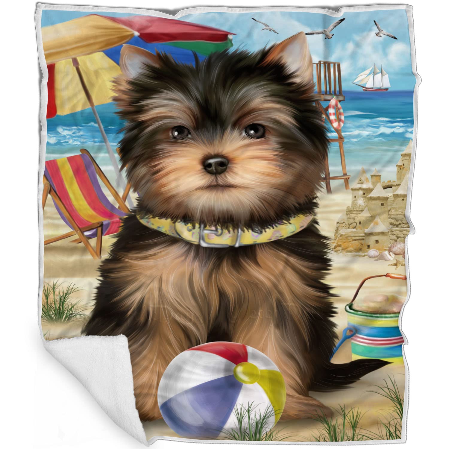 Pet Friendly Beach Yorkshire Terrier Dog Blanket  Lightweight Super Soft Cozy and Durable Bed Blanket  Animal Theme Fuzzy Blan