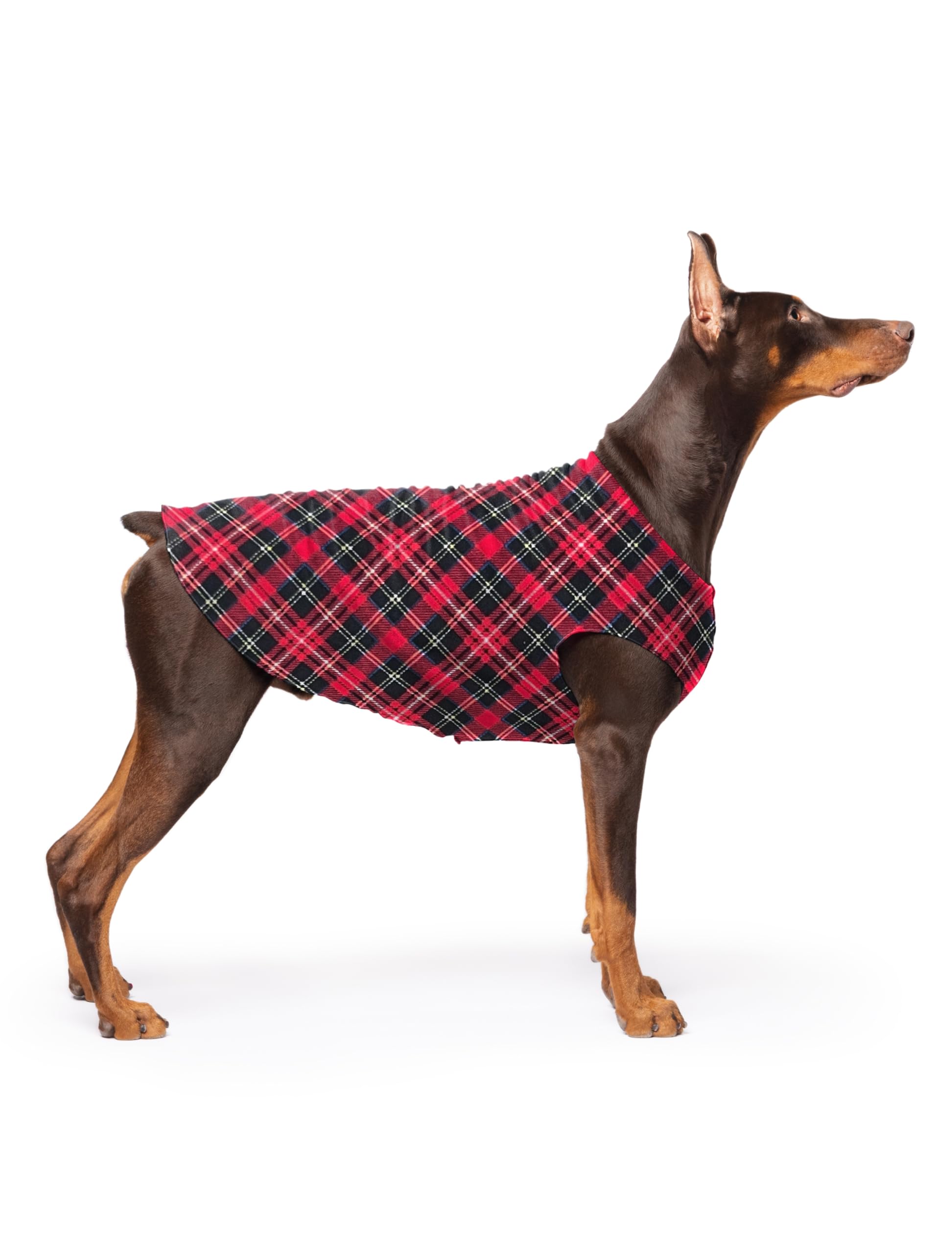 Gold Paw Stretch Fleece Dog Coat, Stretchy Pet Sweater, Machine Washable Pullover For Winter And Fall, Red Classic Plaid, 24