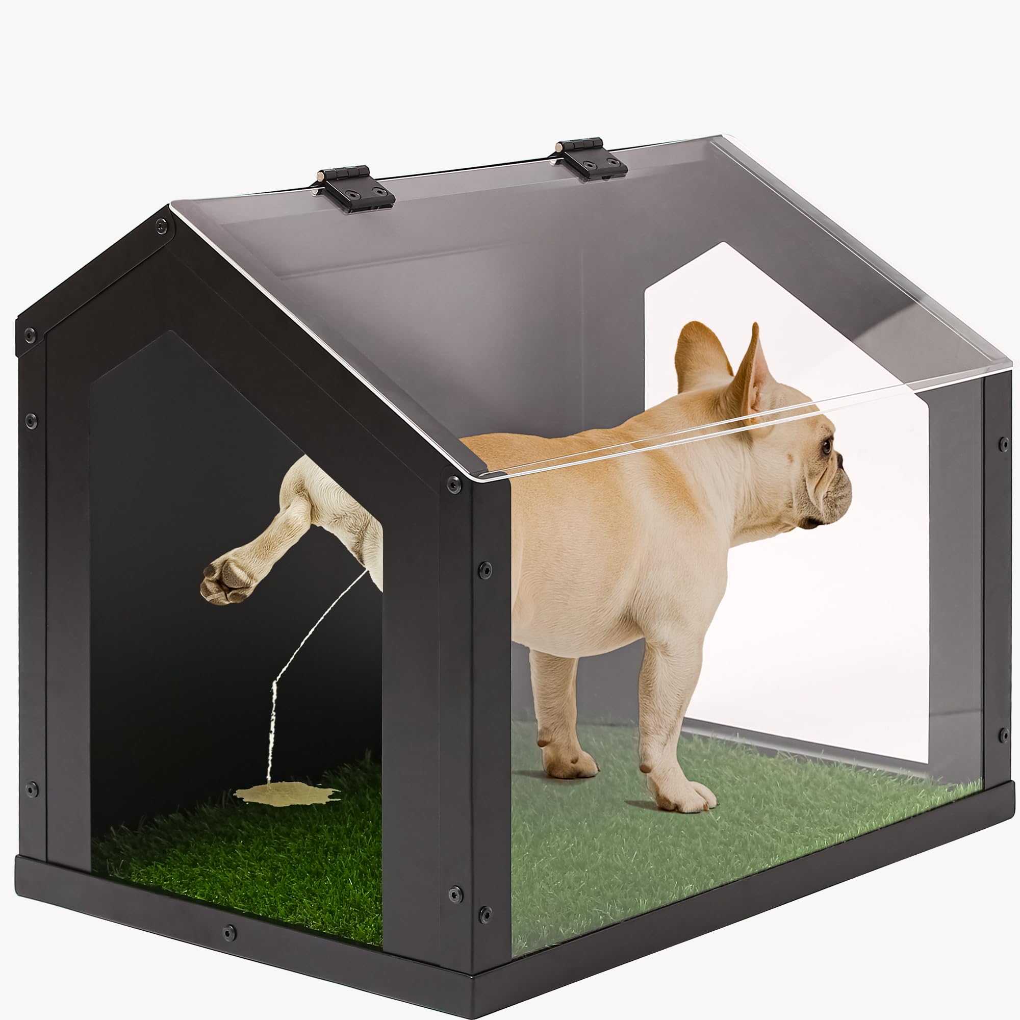 Stylish Indoor Dog Potty with High Walls, Durable Washable Fake Grass Mat, Splash Guard Design for Mess-Free Diagonal Peeing - B