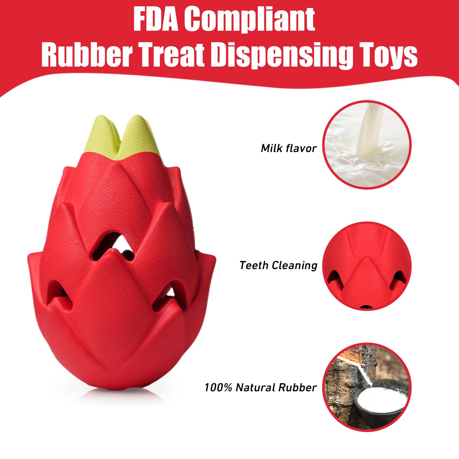 Dragon Fruit, Dog Chew Toys For Aggressive Chewers,Natural Rubber,Indestructible,Tough Dog Puzzle Toys Treat Dispensing Durable,