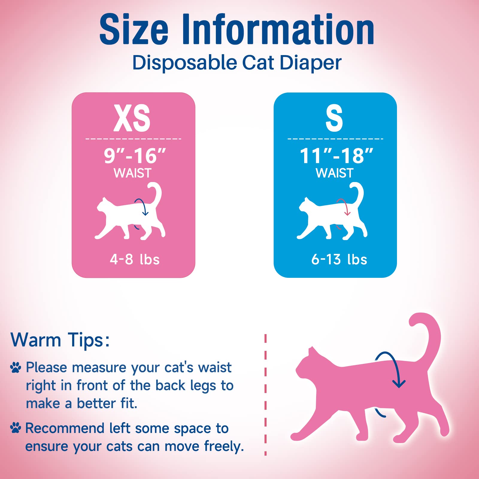 Pet Soft Disposable Cat Diapers - Diapers For Female & Male Cats, Puppy Doggie Diapers For Female Dogs With Adjustable Foam Tail Hole, 24Pcs Small