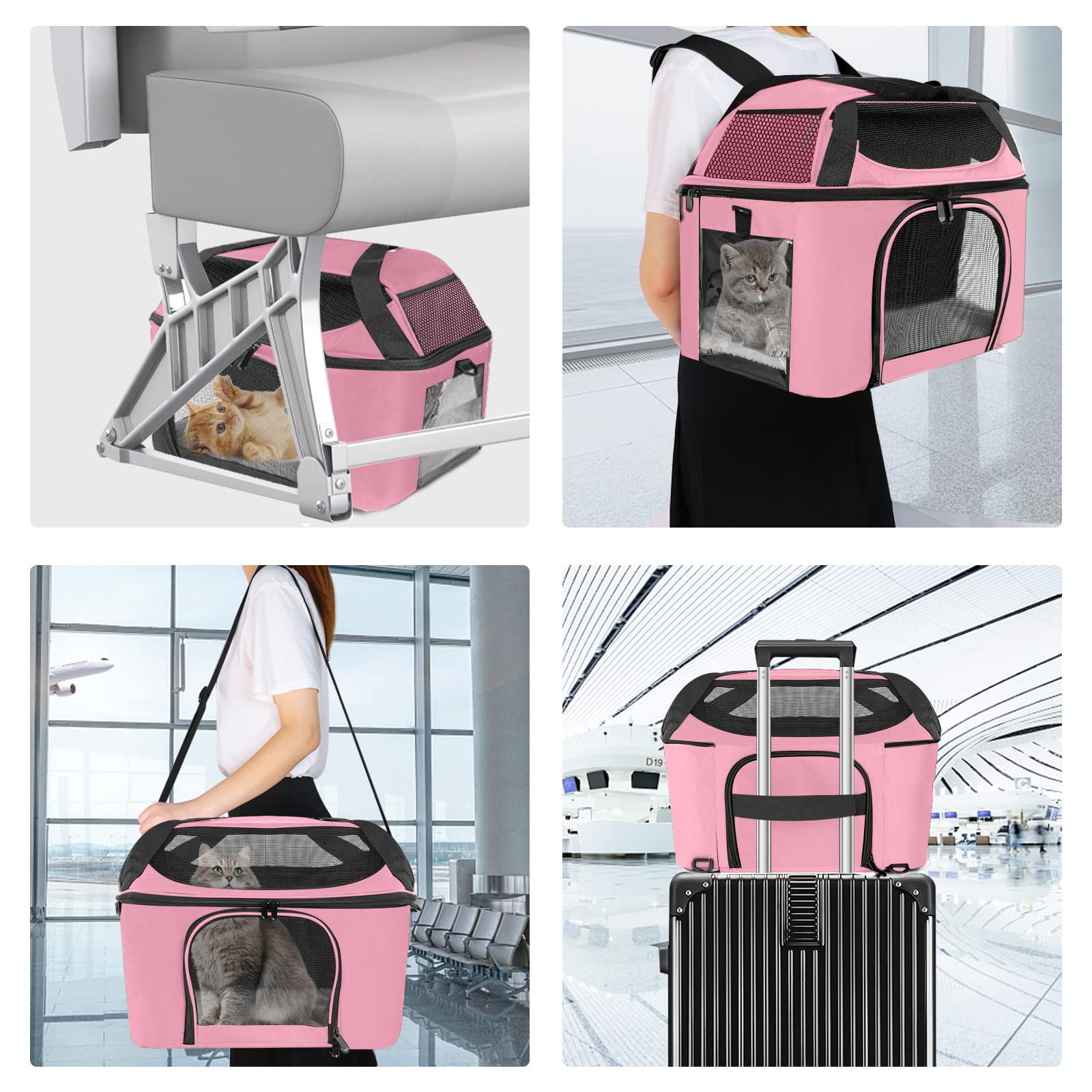Bejibear Small Cat Carrier For 2 Cats, Oeko-Tex Certified Soft Side Pet Carrier For Cat, Small Dog, Collapsible Travel Small Dog Carrier, Tsa Airline Approved Cat Carrier For Medium Cats 20 Lbs-Pink