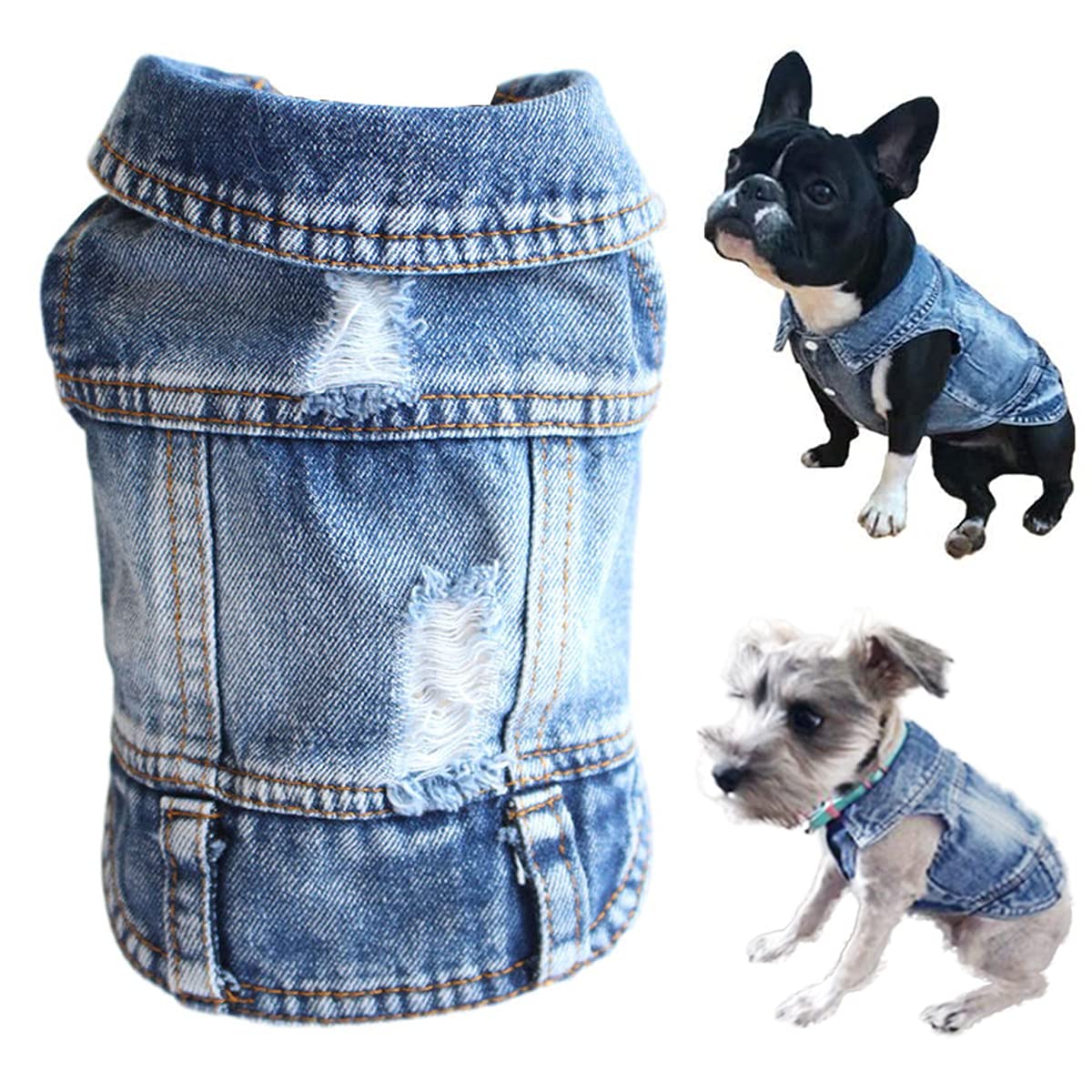 Dog Jean Jacket, Puppy Blue Denim Lapel Vest Coat Costume, Girl Boy Dog T-Shirt Clothes, Cool And Funny Apparel Outfits, Machine Washable Dog Outfits For Small Medium Dogs Cats (Xl)
