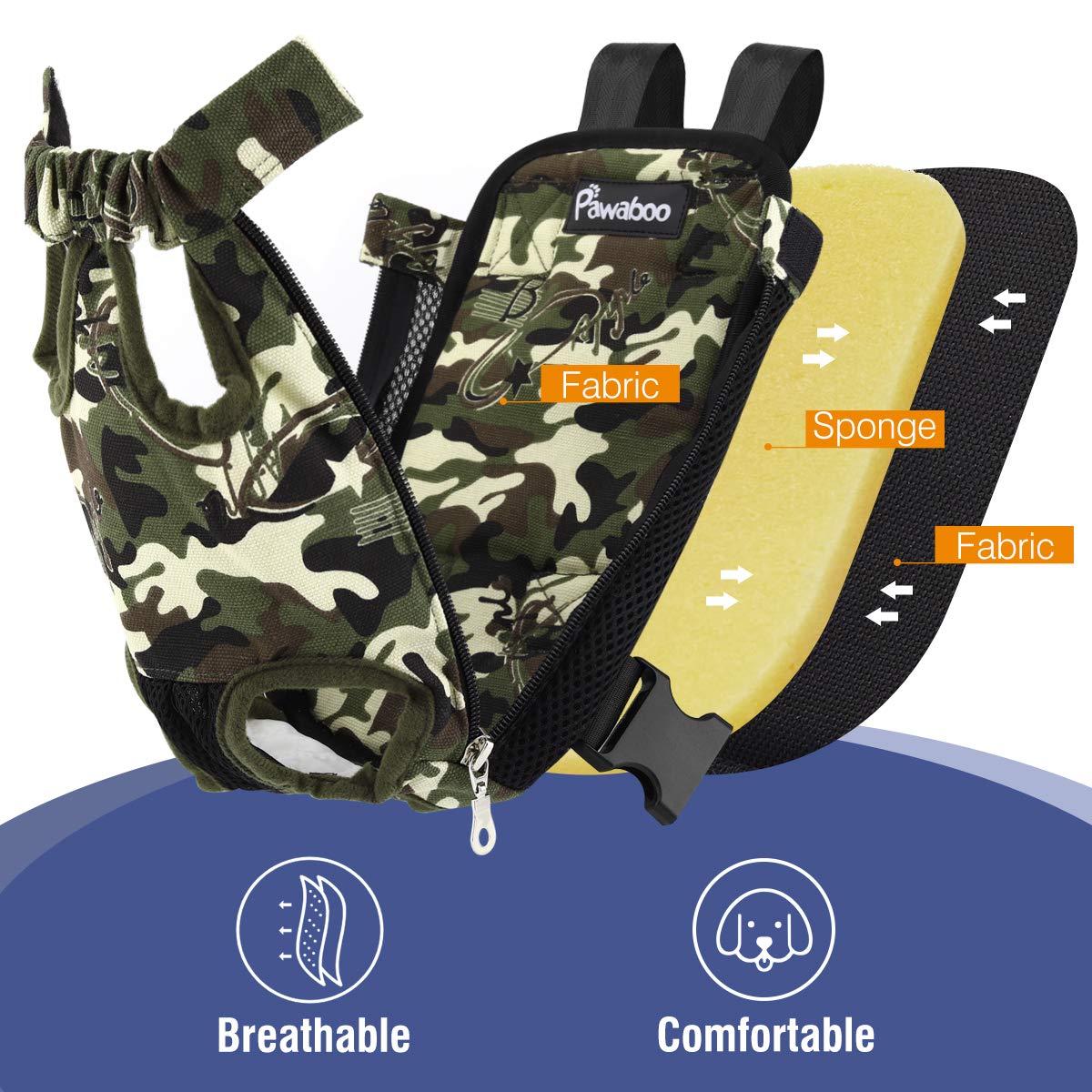 Pawaboo Pet Carrier Backpack, Adjustable Pet Front Cat Dog Carrier Backpack Travel Bag, Legs Out, Easy-Fit For Traveling Hiking Camping For Small Medium Dogs Cats Puppies, Small, Deep Camouflage Black