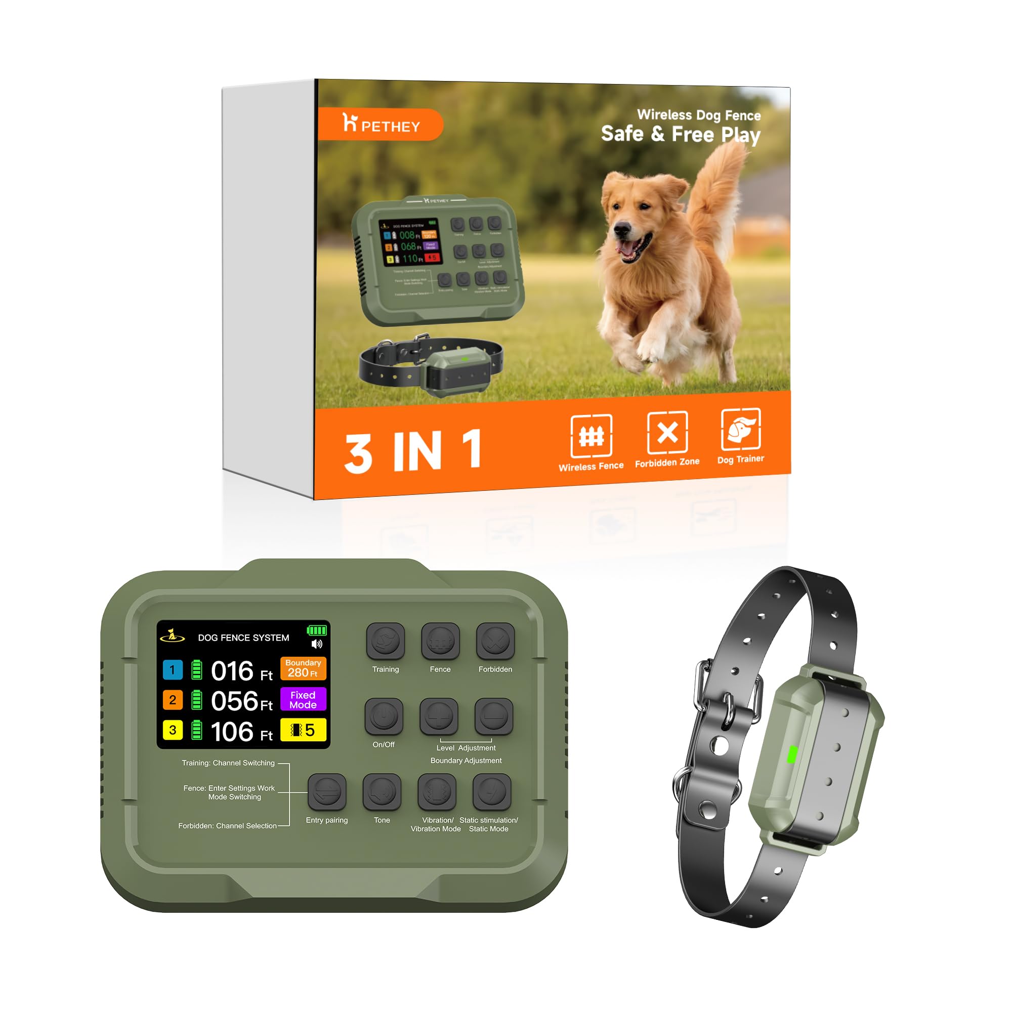 Pethey 2025 Upgraded Wireless-Electric Fence System, Dog Training,Forbidden Zone, All In One Pet Safety Solution, Covering Up To