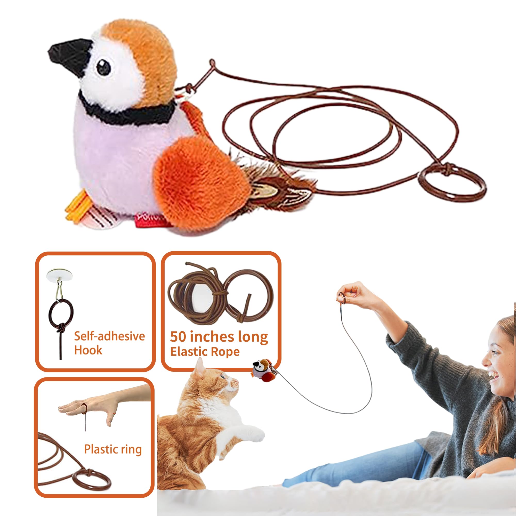 Petfuture Cat Toys For Indoor Cats,Interactive Chirping Bird Cat Toys With Catnip & Feather, Kitten Toys, Diy Cat Wand Toys Hang