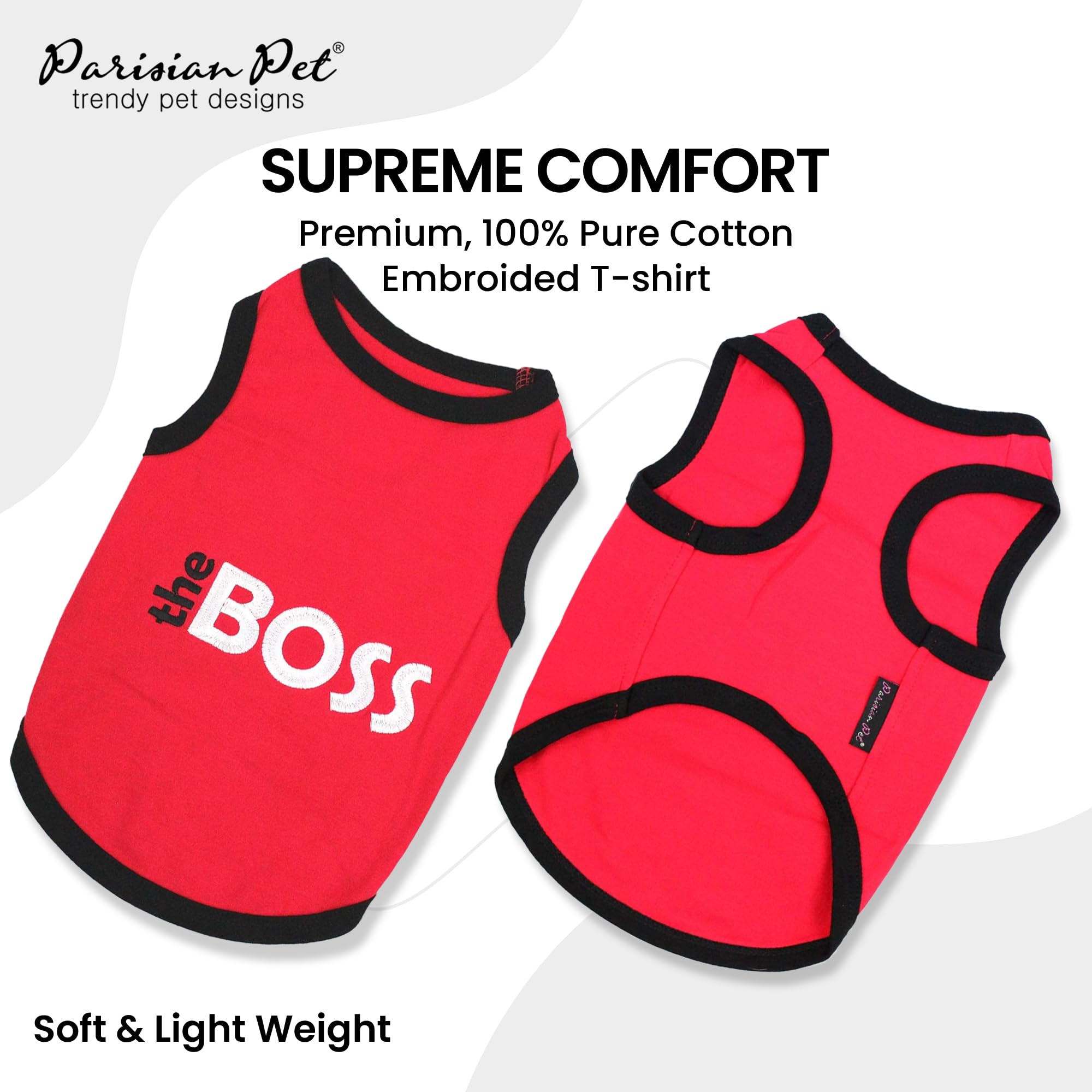 Parisian Pet Dog T-Shirt With Embroidered 'The Boss' Word - Lightweight Dog Clothes - Sleeveless Dog Outfit Boss - Dog Shirt For Large Dogs, L