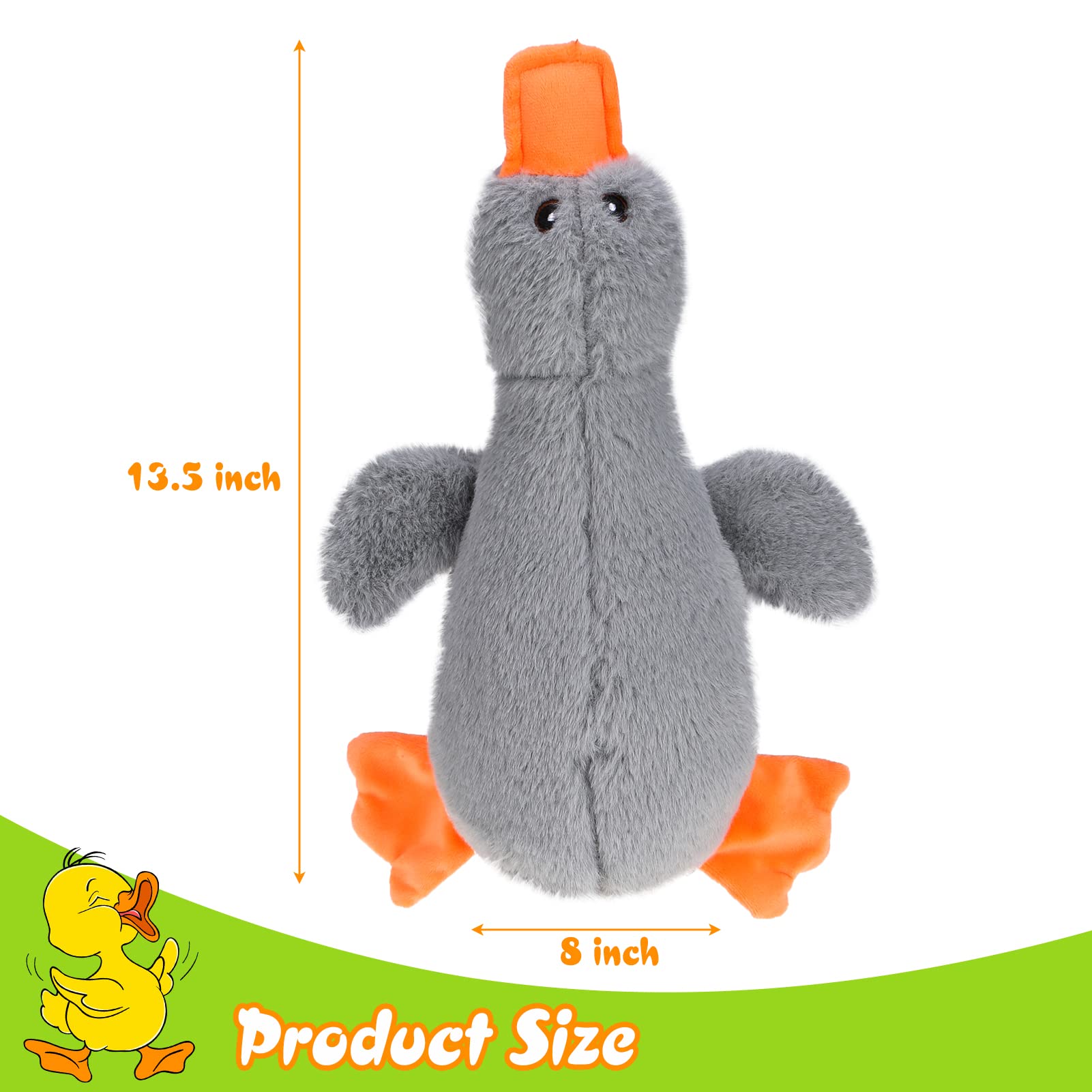 Expawlorer Plush Squeaky Duck Dog Toy - Soft Stuffed Cute Duck, Best Birthday Gift Interactive Filled Chew Toys For Small Medium Large Dogs Puppy Biting Training Teething, Grey