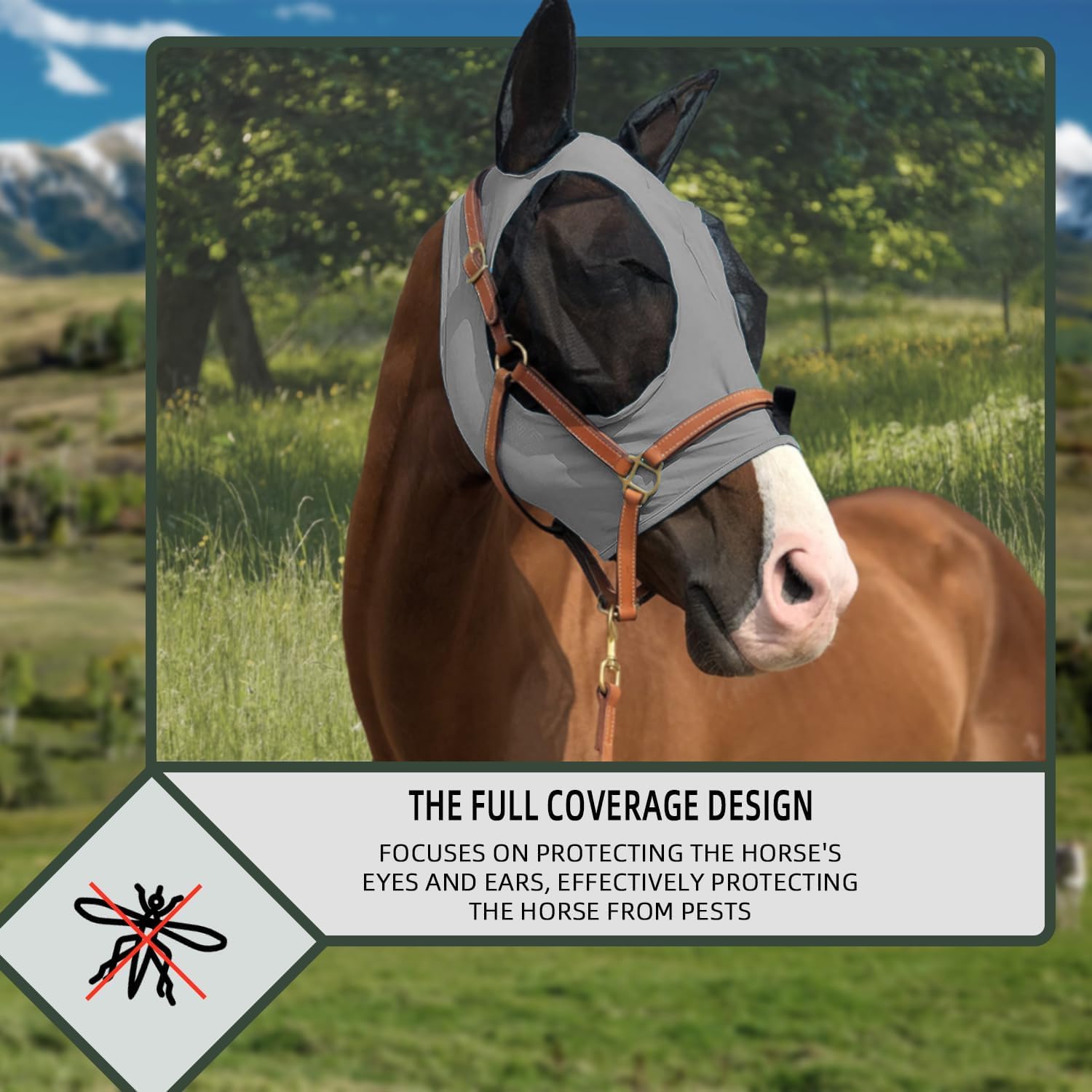 5 Pcs Elastic Fly Masks for Horses with Ears, Comfortable Cashel Mesh Fly Mask Elasticity Breathability UV Protection Horse Face