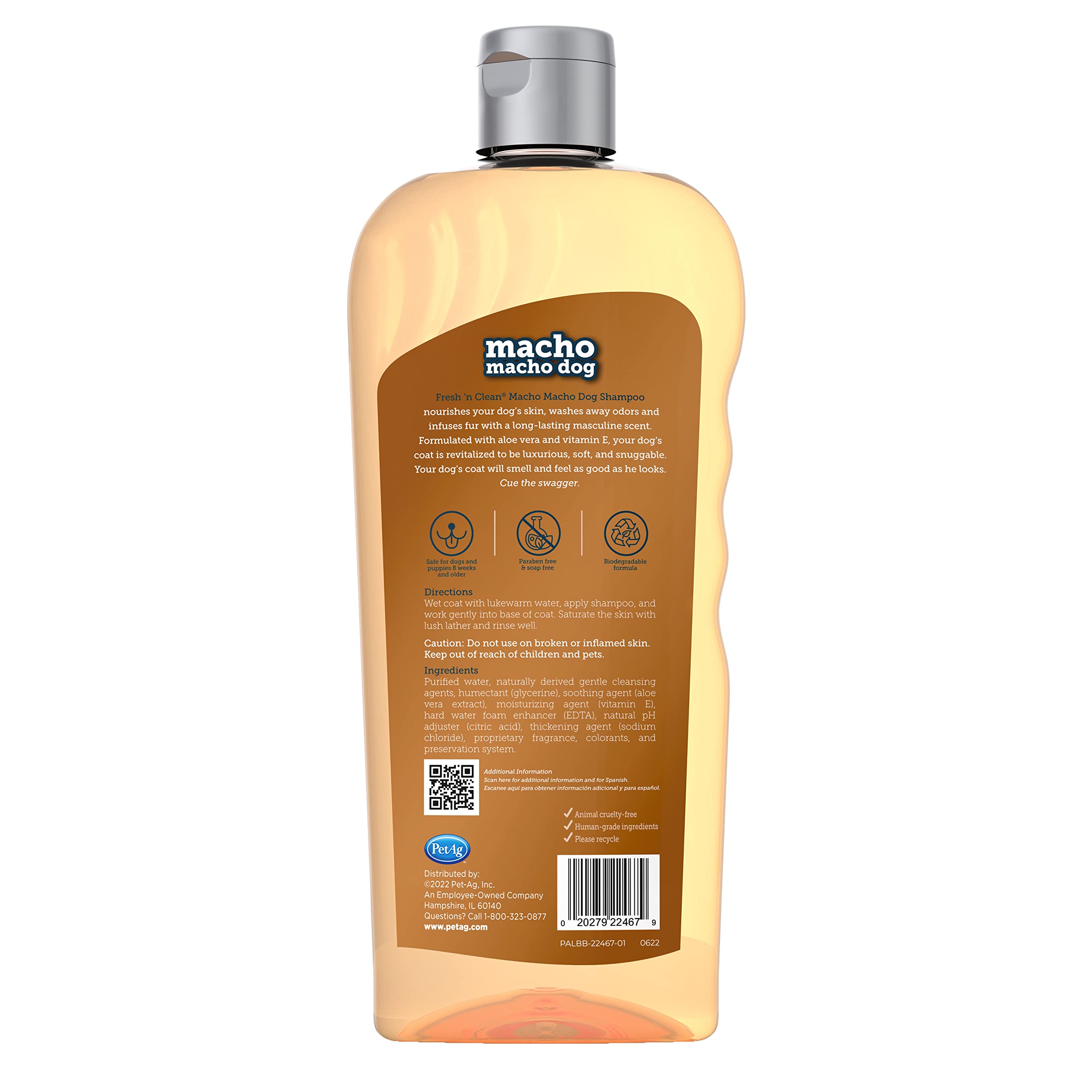 Petag Fresh ’N Clean Macho Macho Dog Shampoo - 18 Oz - Masculine Scent - Moisturizes With Vitamin E & Aloe Vera - Strengthens & Repairs Coats - Soap Free