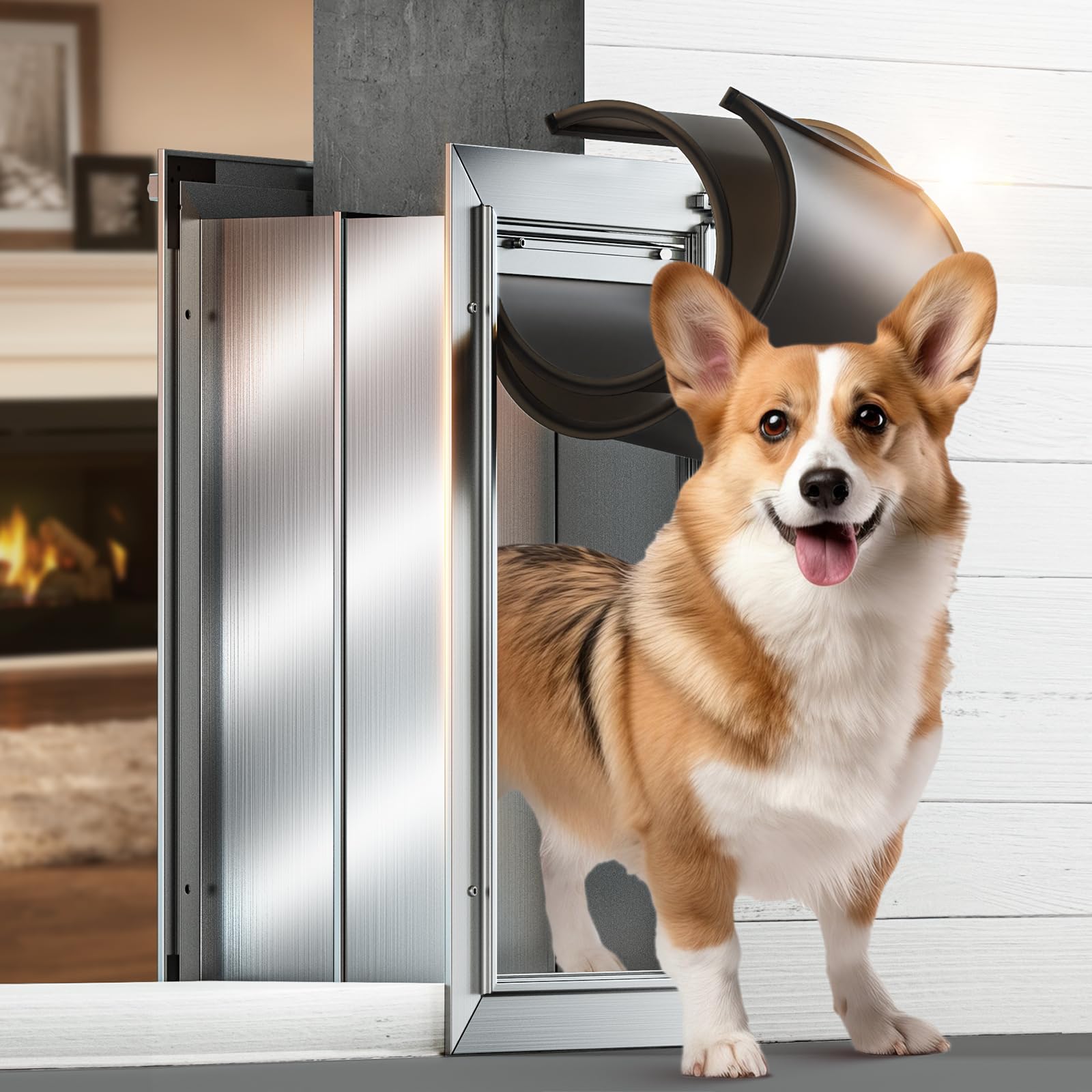 Dog Door For Wall, Medium Doggy Door, Heavy Duty Cat Pet Door, All Aluminum Frame, Double Magnetic Flaps, Energy Efficient, Tele