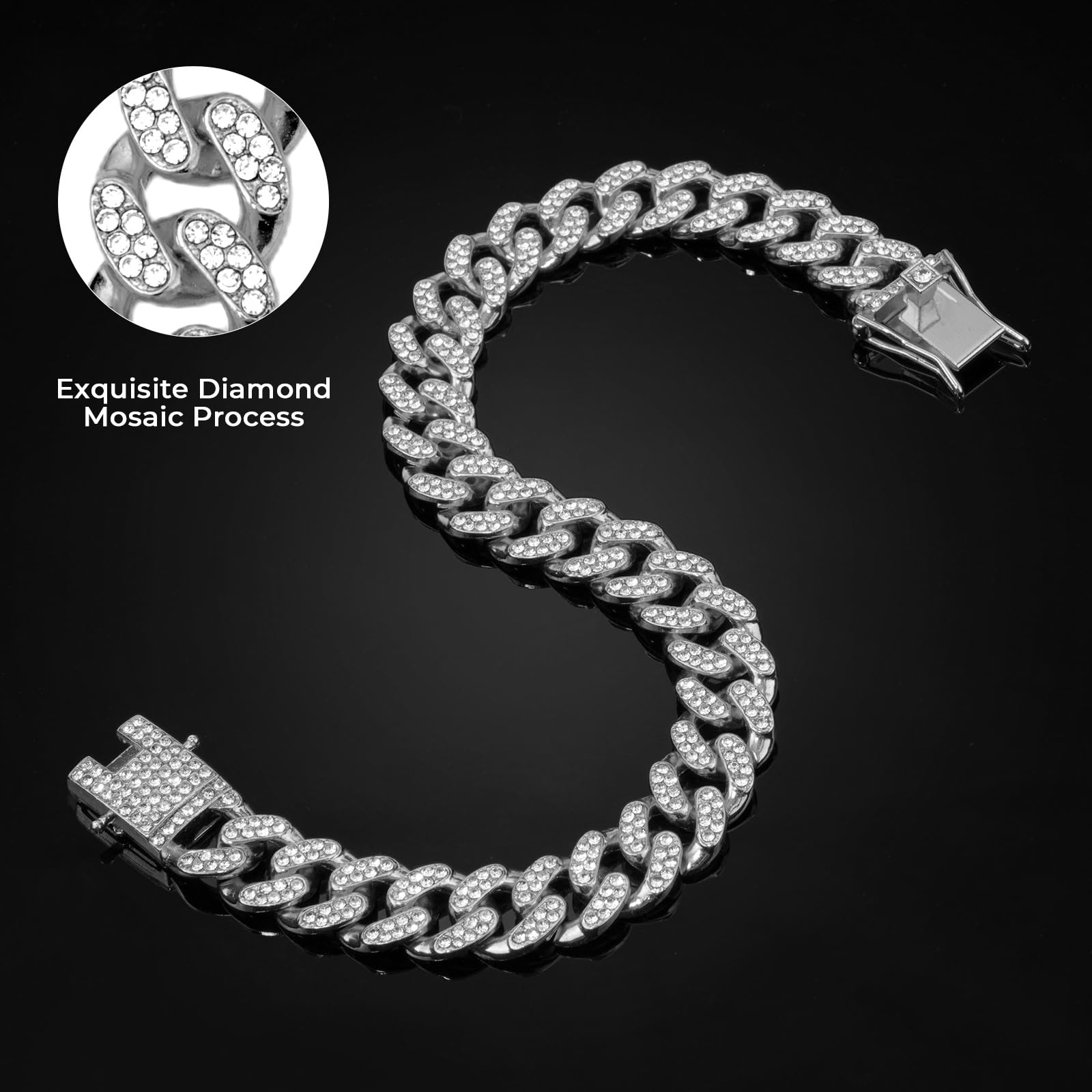Silver Dog Chain Diamond Collar Walking Metal Chain Collar With Secure Buckle, Pet Cuban Style Collar Jewelry Accessories For Sm