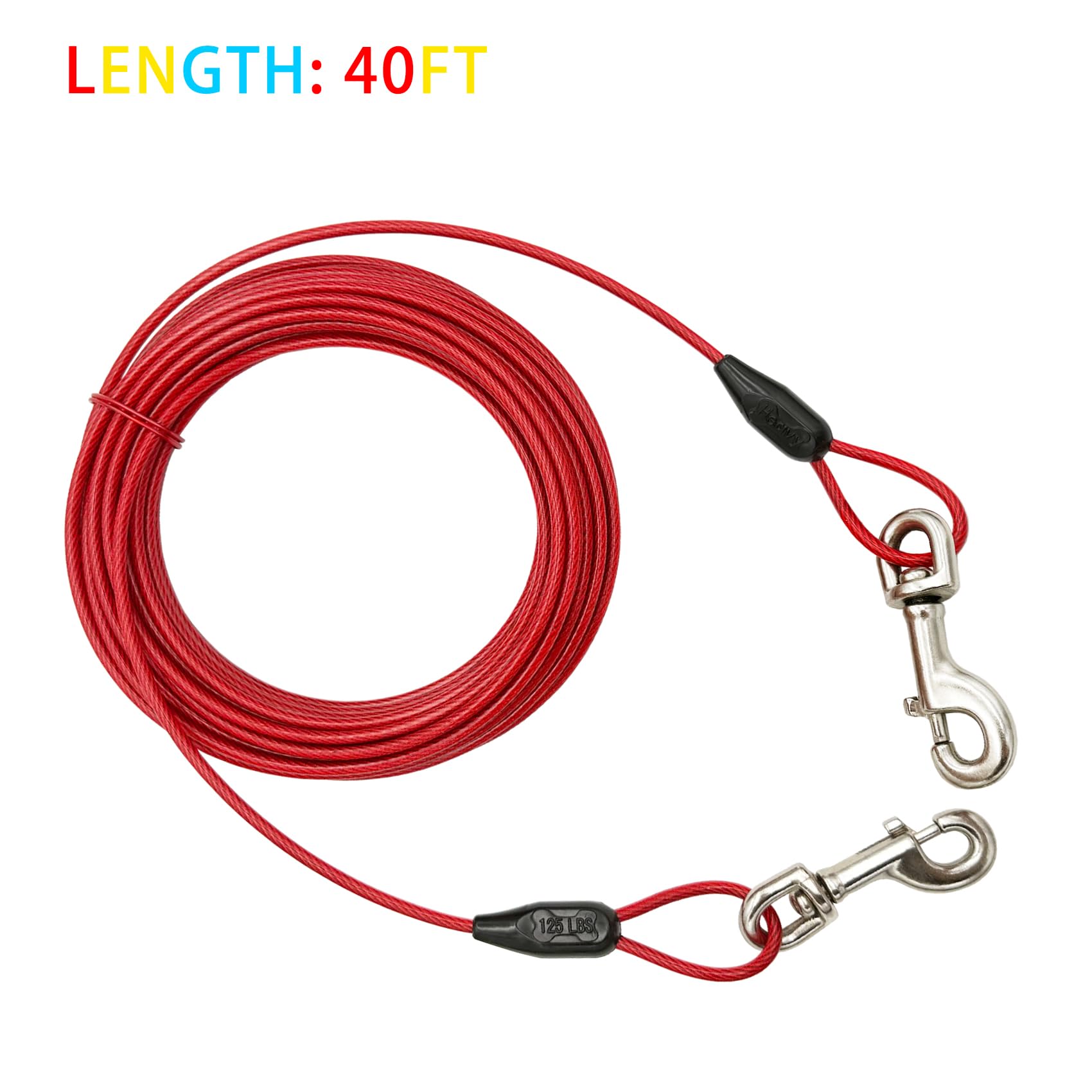 Petest 40Ft Tie-Out Cable With Crimp Cover For Heavy Dogs Up To 125 Pounds