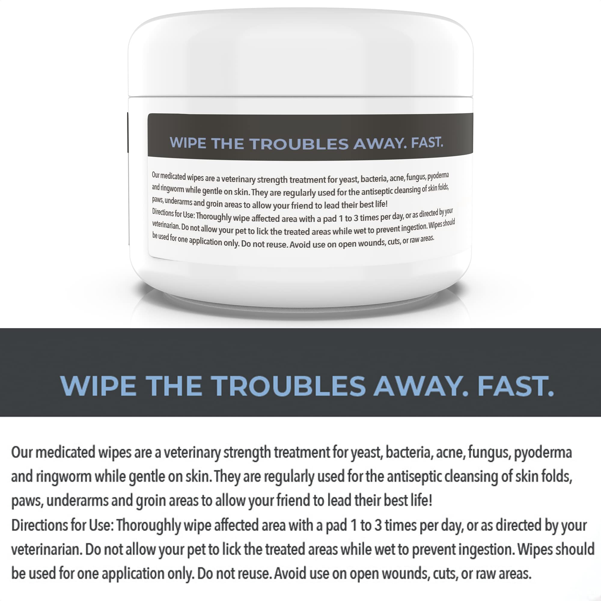 Smiling Paws Pets - Antibacterial & Antifungal Wipes For Dogs & Cats (With Chlorhexidine & Ketoconazole)