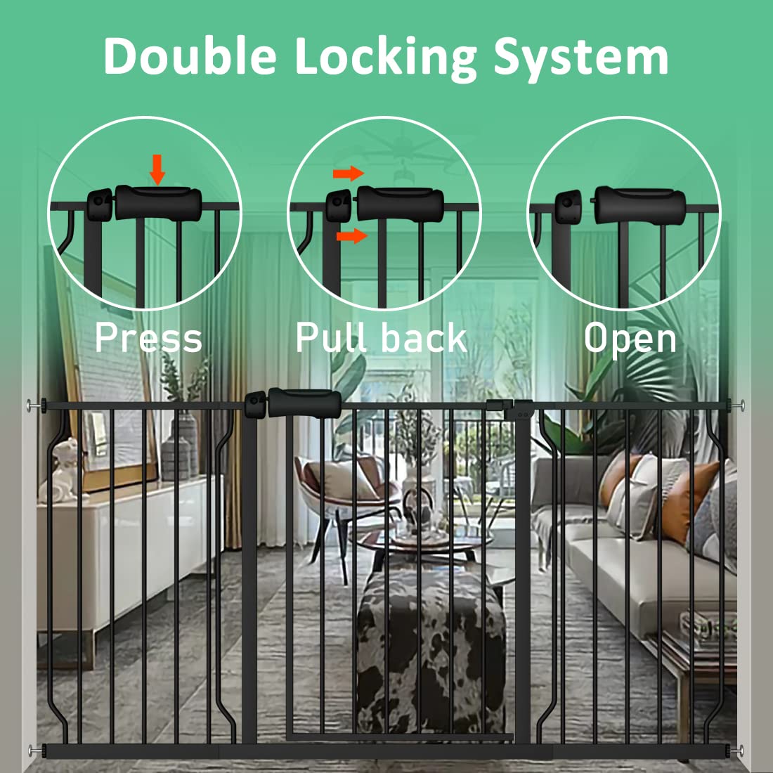 ALLAIBB Extra Wide Pressure Mounted Baby Gate Walk Through Child Kids Safety Toddler Tension White Long Large Pet Dog Gates with