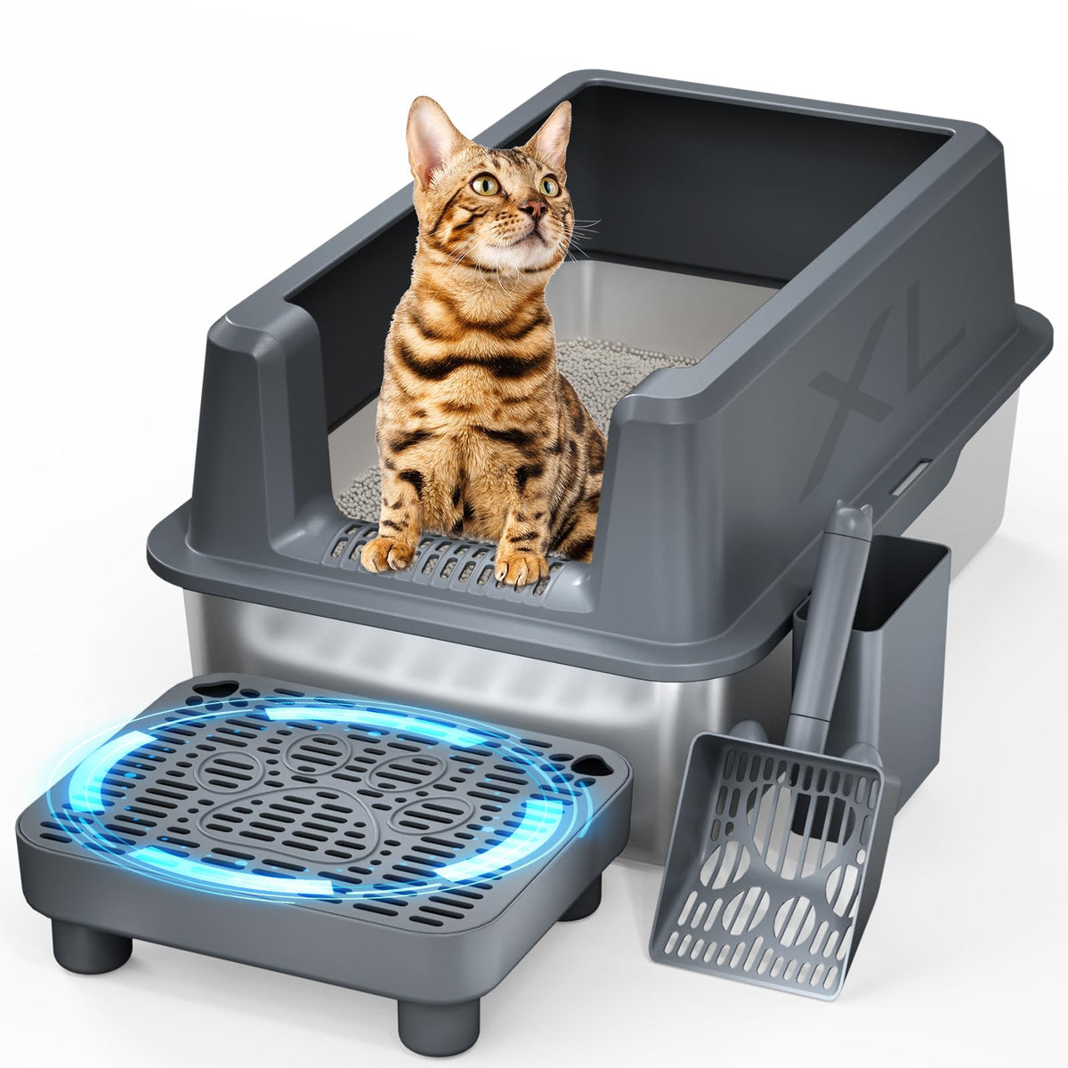 Enclosed Stainless Steel Cat Litter Box With Lid, Extra Xl Large Metal Litter Box With High Sided, Easy Clean, Odorless, Anti-Ur