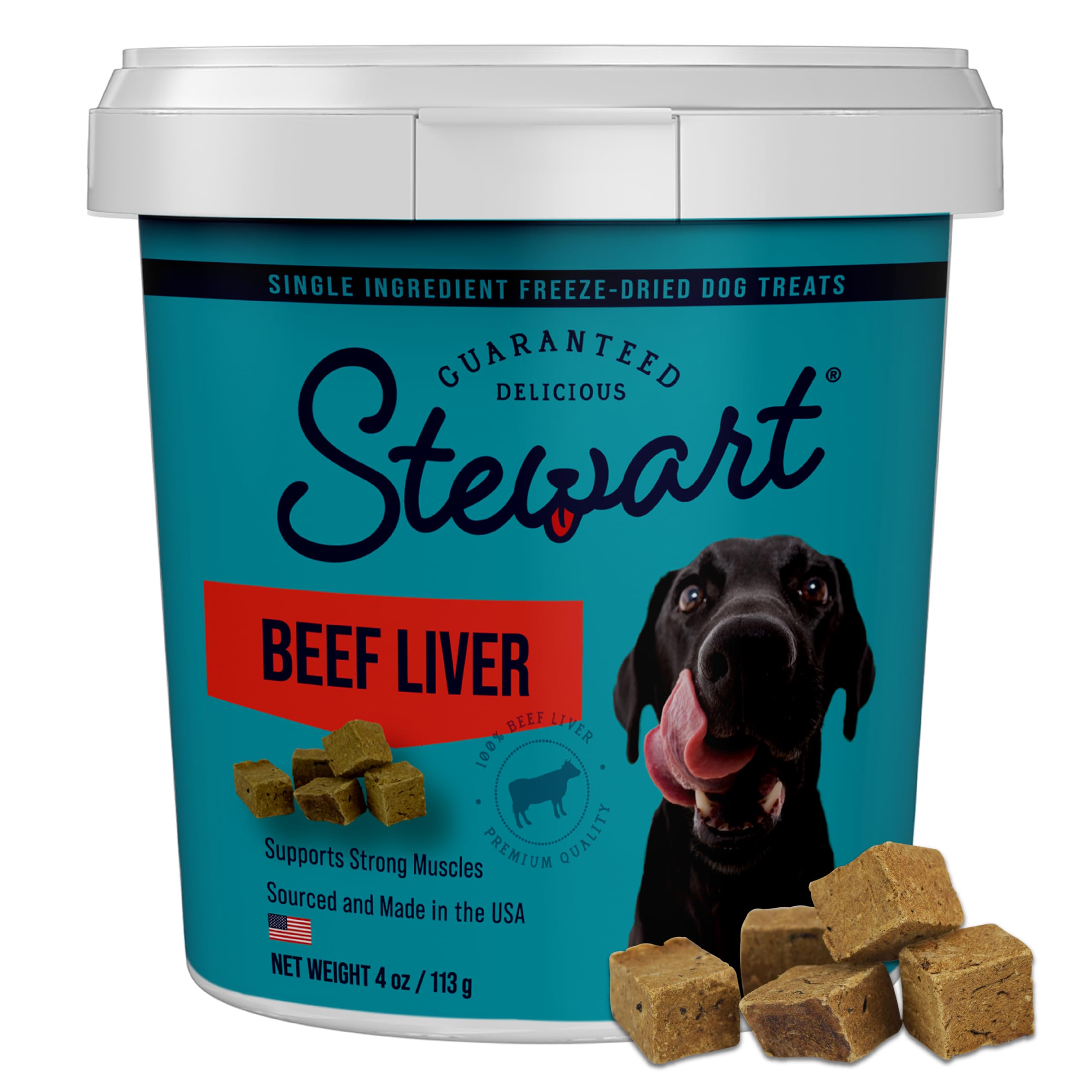 Stewart Single Ingredient Freeze Dried Raw Dog Treats, Beef Liver, 4 Ounce Resealable Tub, Training Treats or Meal Topper Dogs,