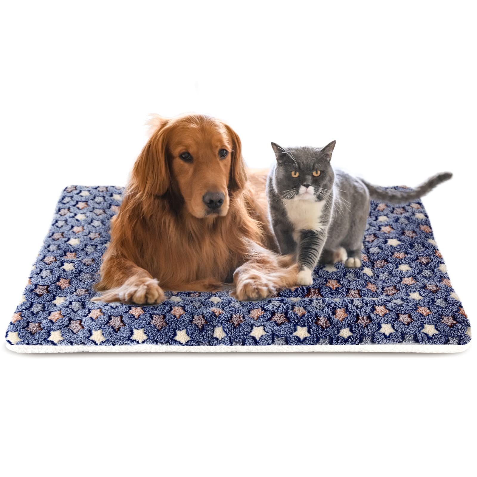 Mora Pets Dog Bed Crate Pad Ultra Soft Pet Bed With Cute Star Print Washable Crate Mat For Large Medium Small Dogs Reversible Fleece Dog Crate Kennel Mat Cat Bed Liner 41 X 29 Inch Dark Blue