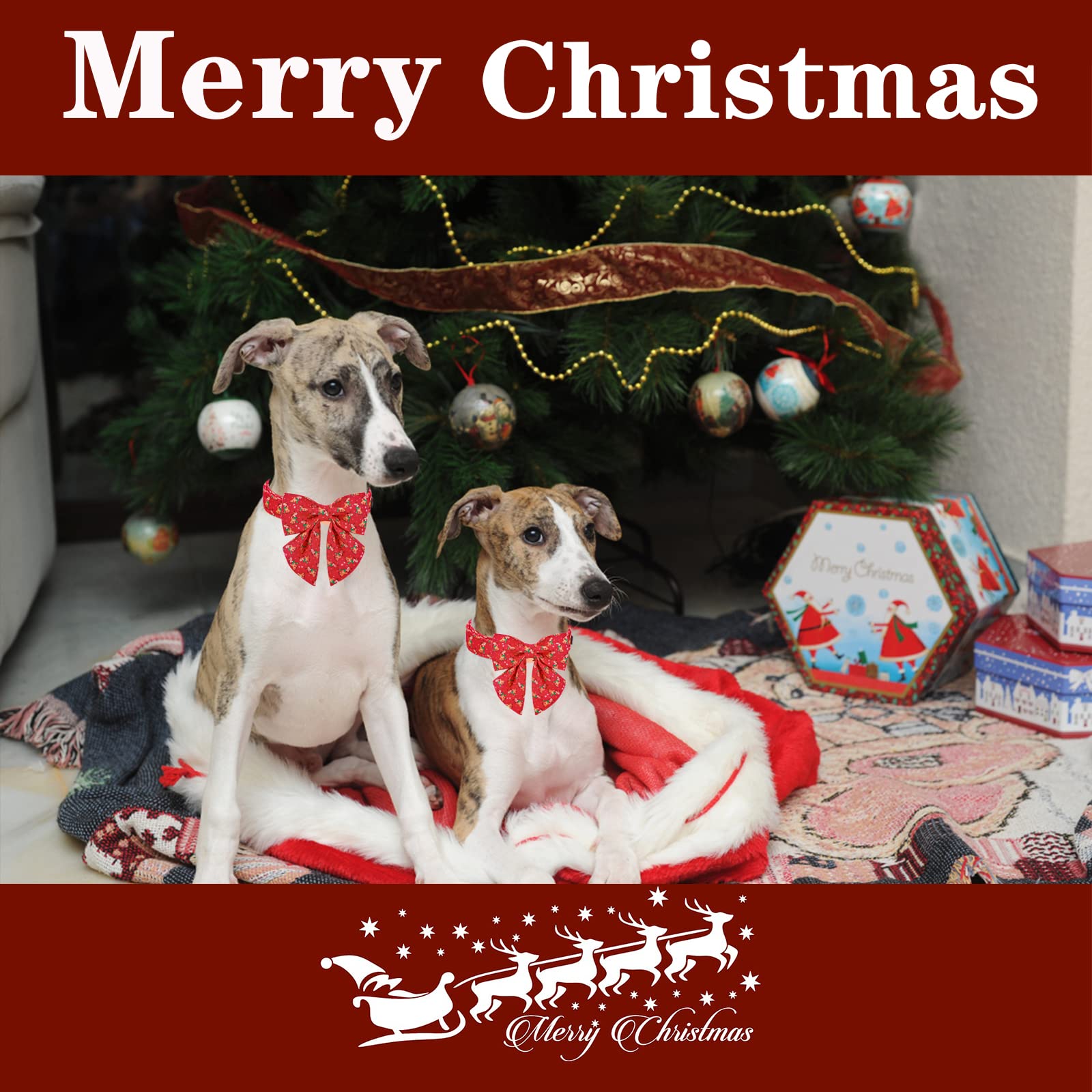 Unique Style Paws Christmas Dog Collar With Tie Red Elk Pure Cotton Collar Adjustable Puppy Collar For Small Medium Large Dogs-Xs