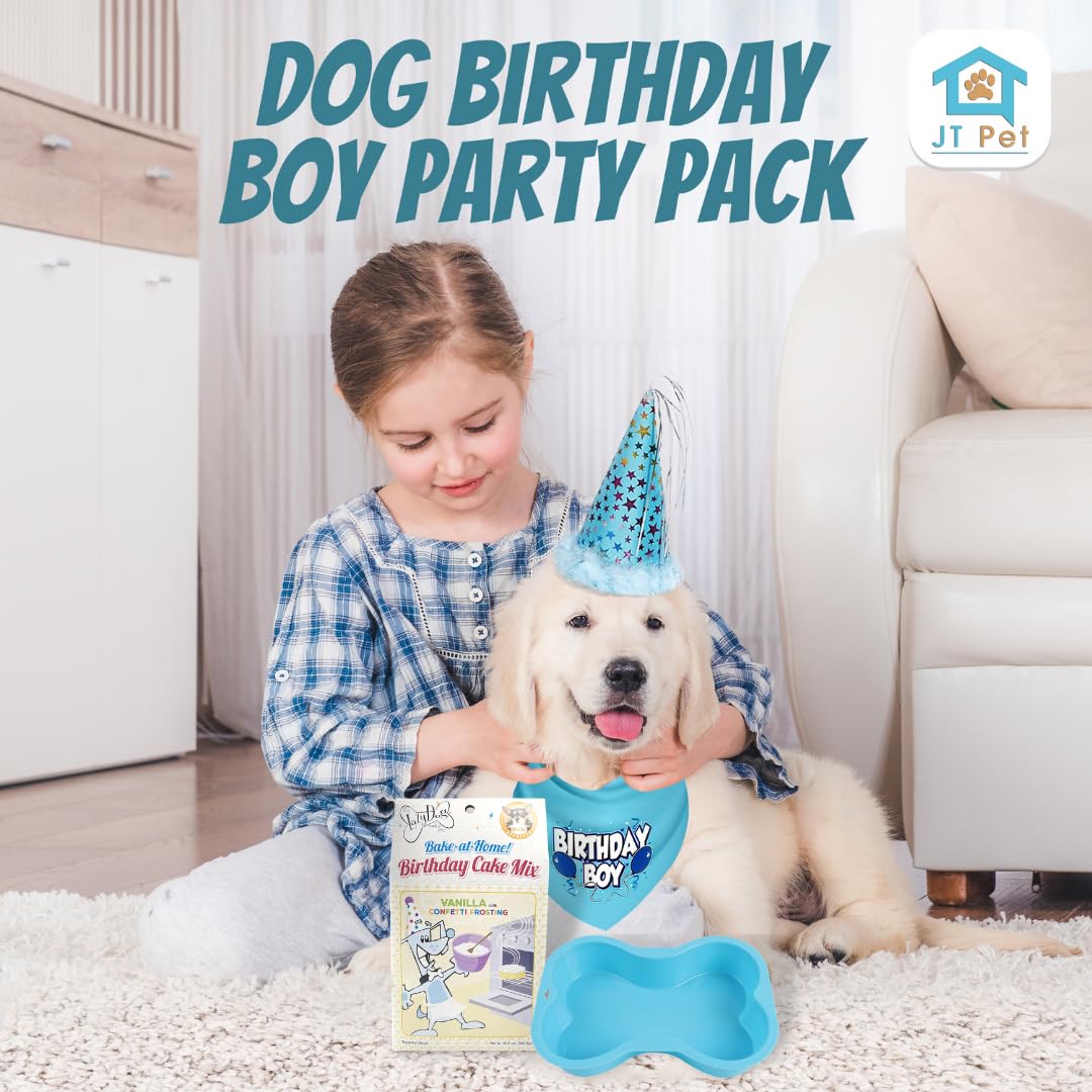 Jt Pet Dog Birthday Boy Party Pack With Bandana, Star Spangled Party Hat With Adjustable Elastic, Tassels And Feathery Trim, Bir