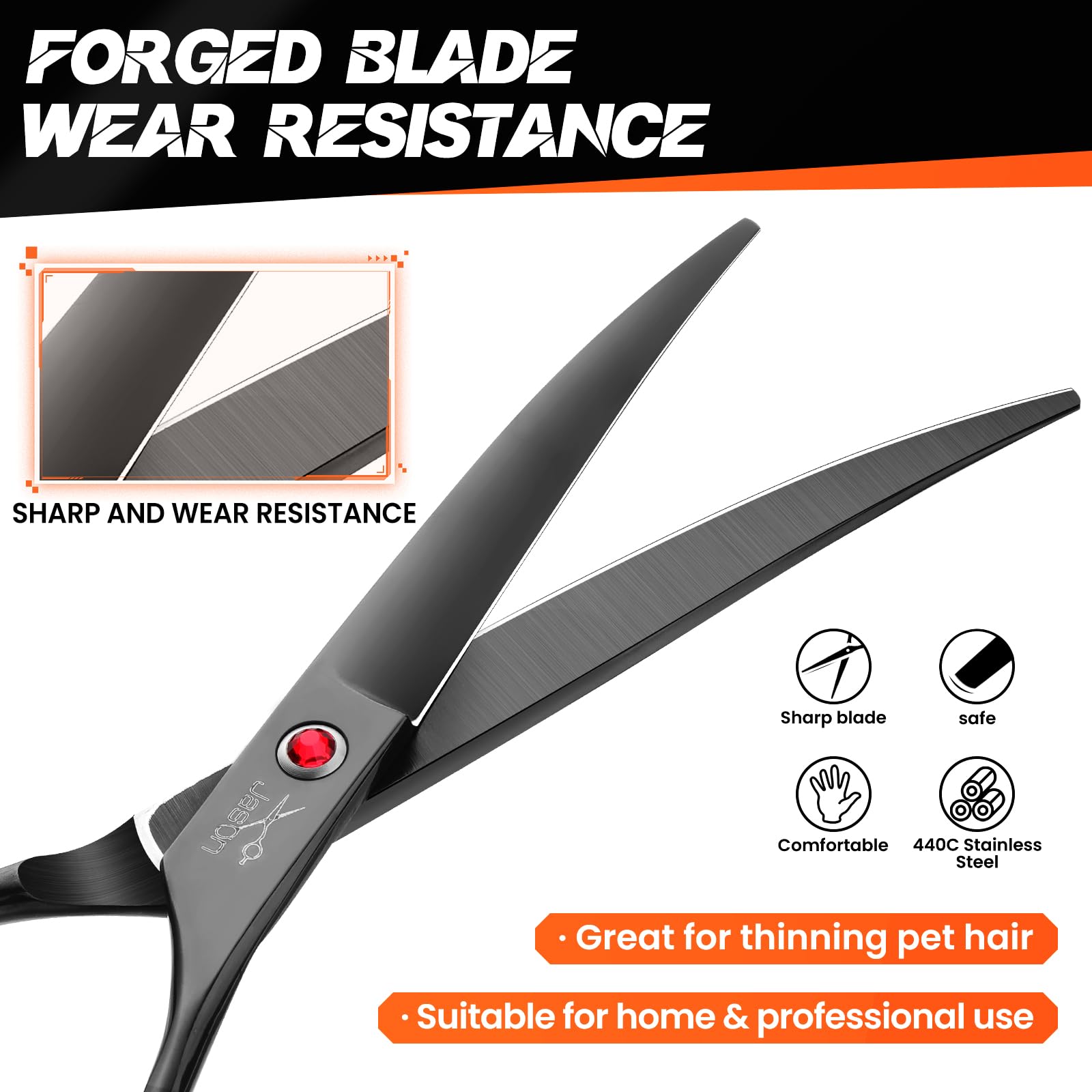 JASON 7.5'' Dog Grooming Scissor - Professional Down-curved Shear with Ergonomic Handle Japanese Stainless Steel Hair Scissor fo