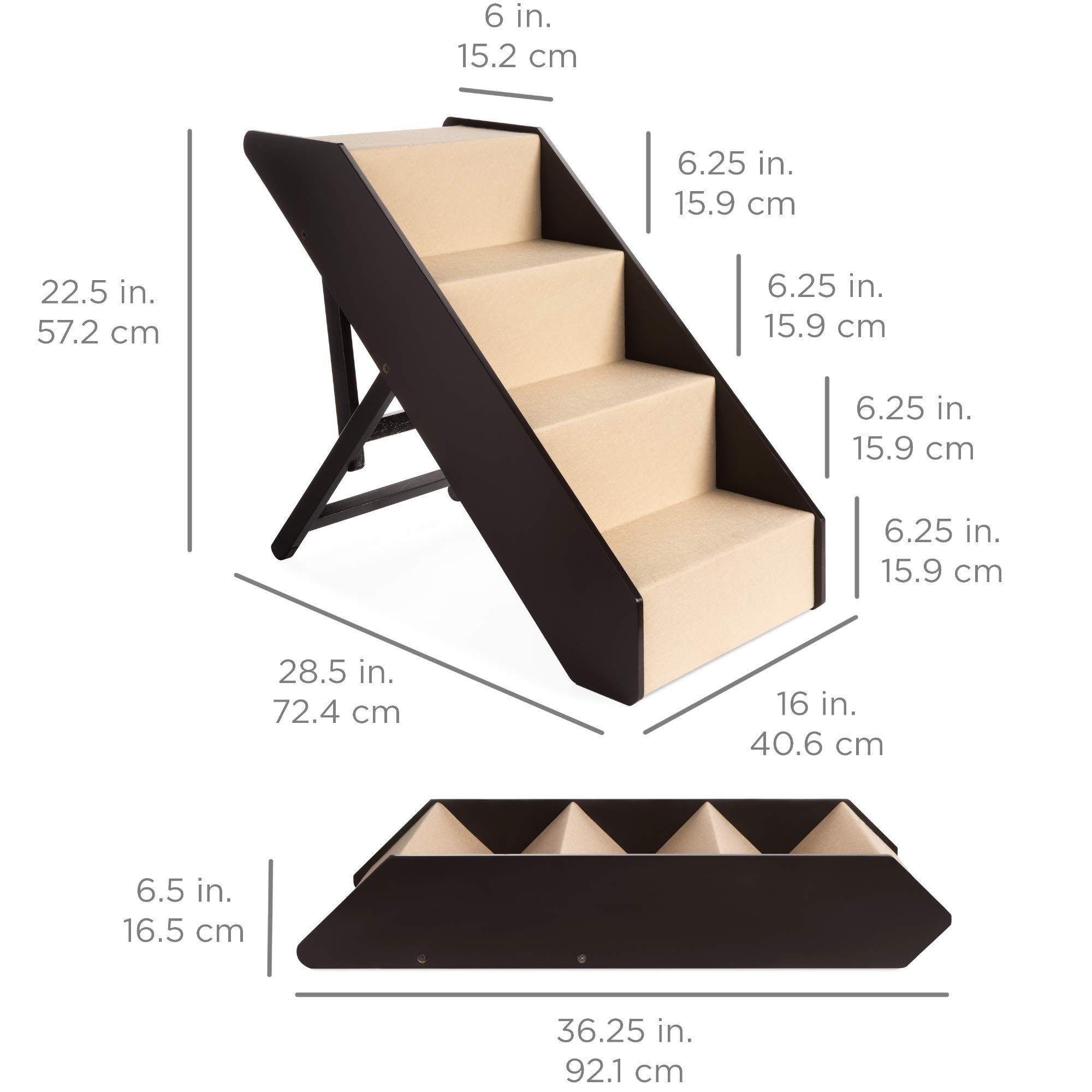 Best Choice Products 4-Step Foldable Wooden Pet Stairs, Non-Slip, Brown, Ideal for Small to Large Dogs & Cats, No Assembly Required