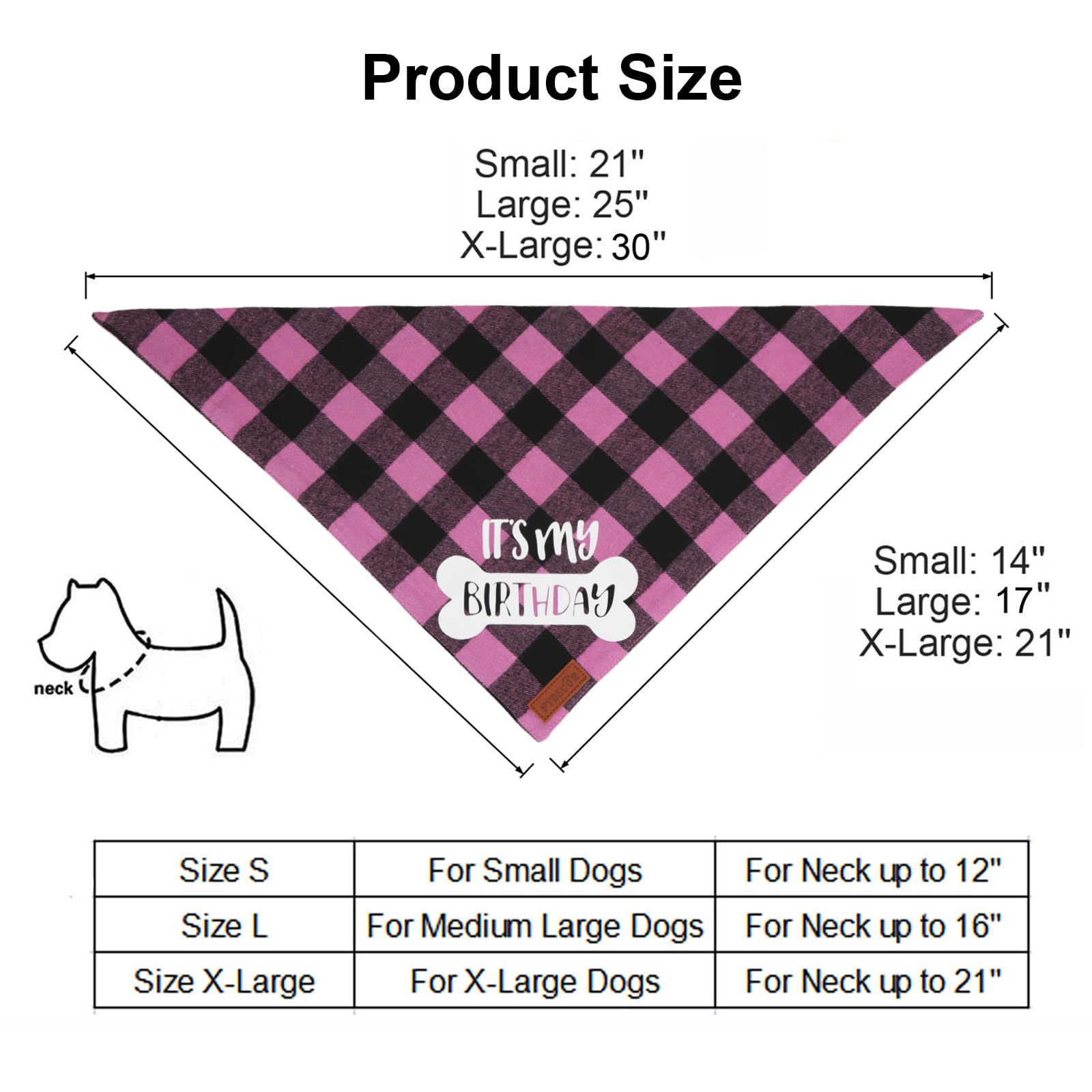 PTDECOR Dog Birthday Party Supplies, Its My Birthday Scarf Pink Plaid Girl Bandana for Small Dogs (Pink, Small)
