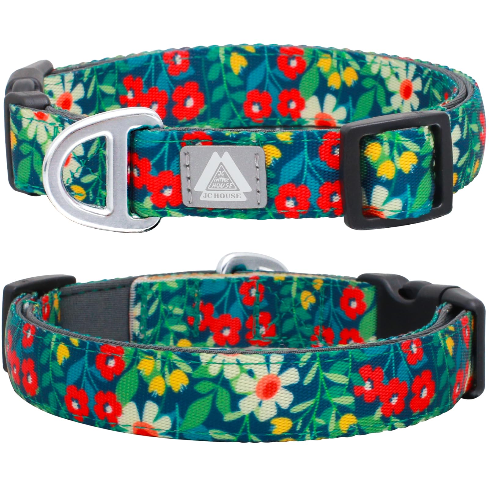 Jc House Dog Collar For Large Dogs With Reflective Logo And Soft Padded Neoprene,Floral Print Design,Adjustable,Lightweight & Du