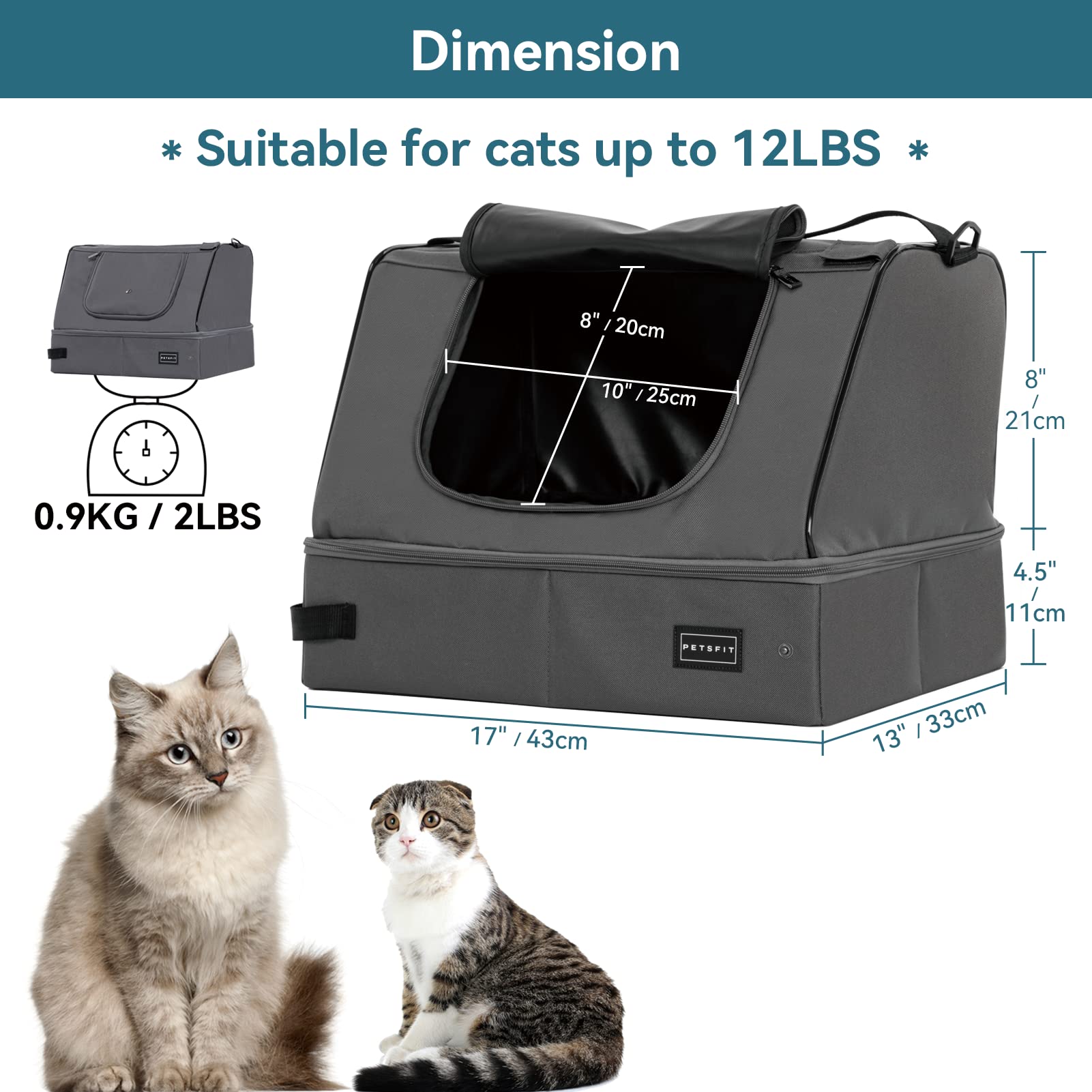 Petsfit Upgrade Travel Portable Cat Litter Box For Medium Cats & Kitties,Leak-Proof, Lightweight, Foldable (Gray(With Lid), 17' Lx13 Wx12.5 H)