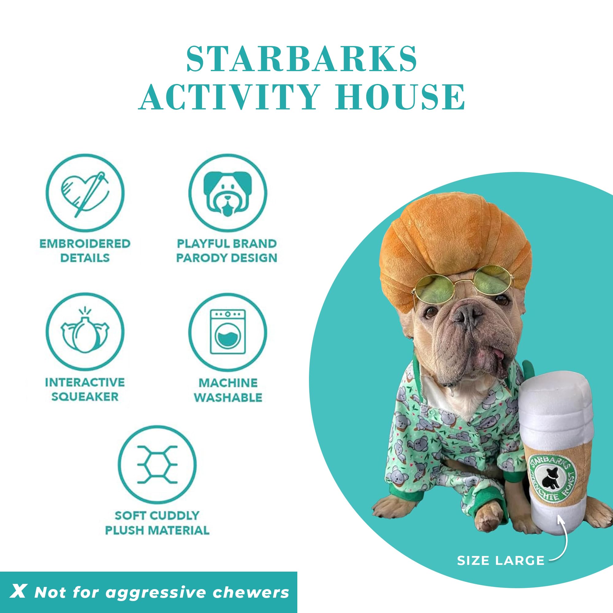Haute Diggity Dog Starbarks Coffee Cup, Plush Designer Dog Toys With Interactive Squeaker, Stimulating Pet Enrichment, Machine-W