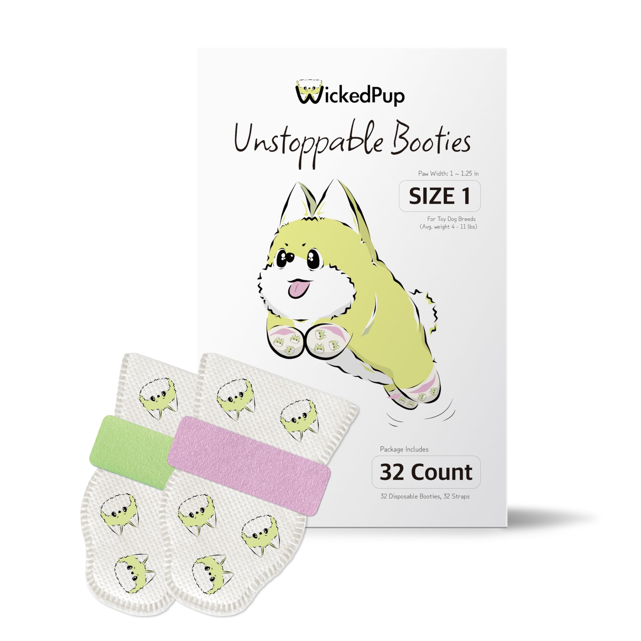 Wickedpup Unstoppable Booties For Dogs & Cats, 32 Count, Size 1 | Disposable Dog Boots & Paw Protectors | Breathable Puppy Shoes