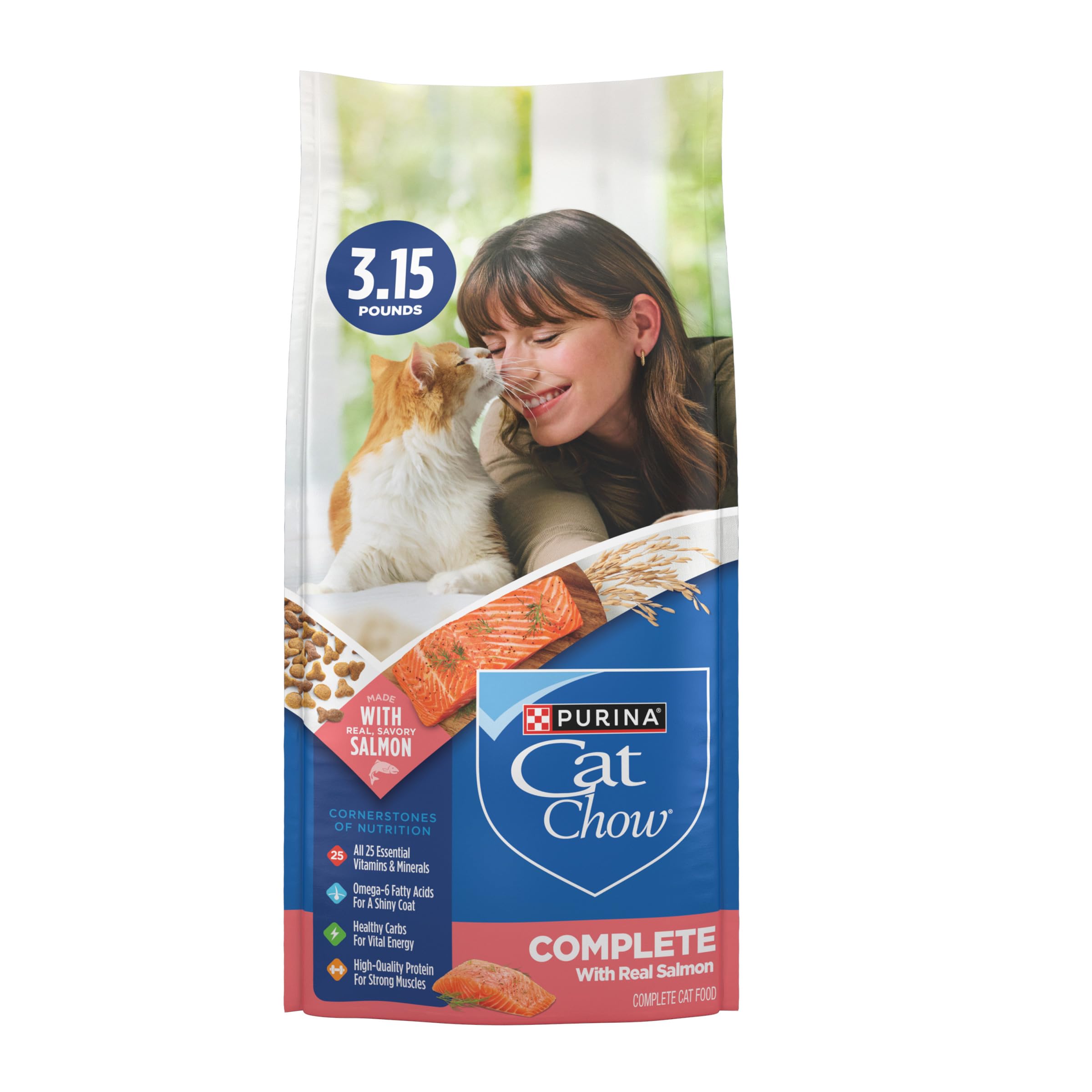 Purina Cat Chow Complete High Protein With Salmon Cat Food Dry Formula - (Pack of 4) 3.15 lb. Bags