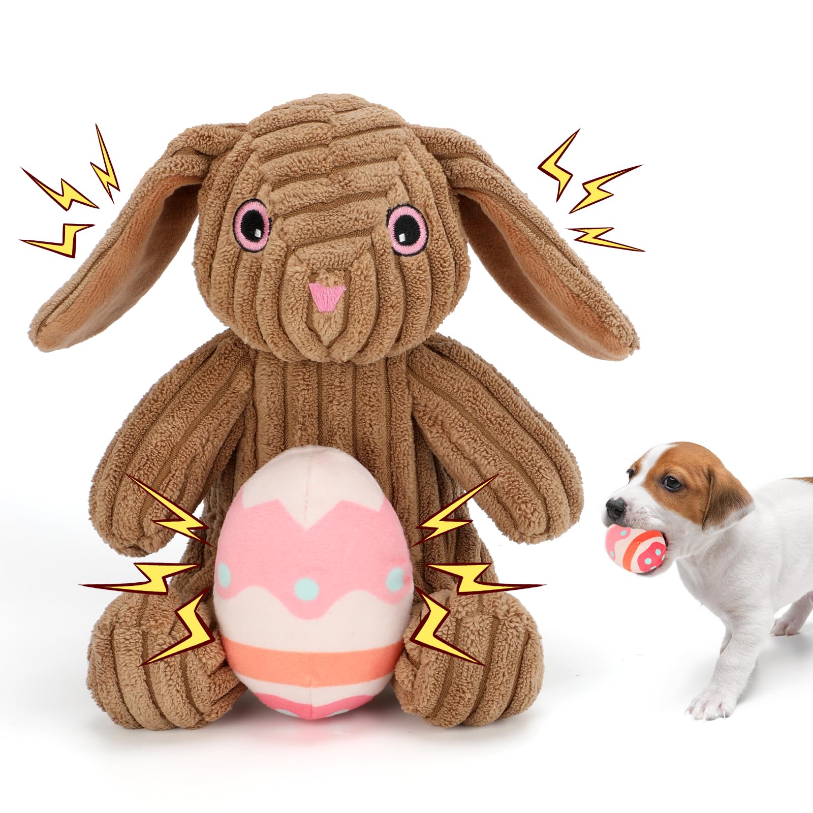 Stuffed Dog Toys Easter Rabbit Dog Toy, Squeaker Plush Dogs Toy With Crinkle Paper, Interactive Durable Puppy Chew Toy Pet Easte