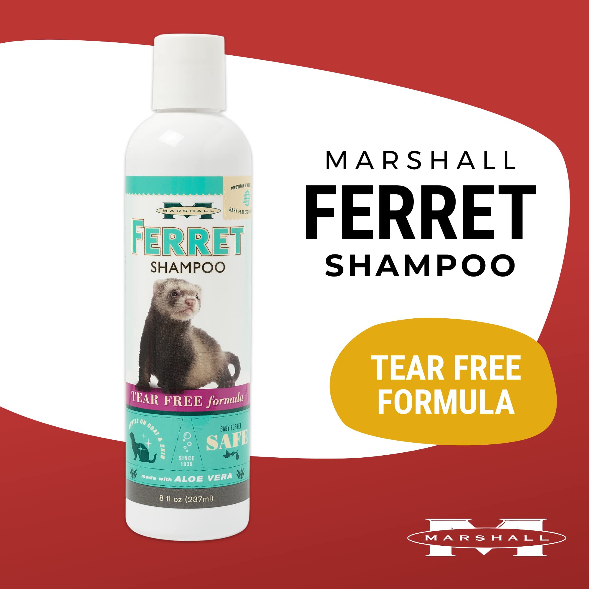 Marshall Pet Products Natural pH Balanced, Tearless Baby Safe Original Aloe Vera Ferret Deodorizing Shampoo with Eucalyptus and