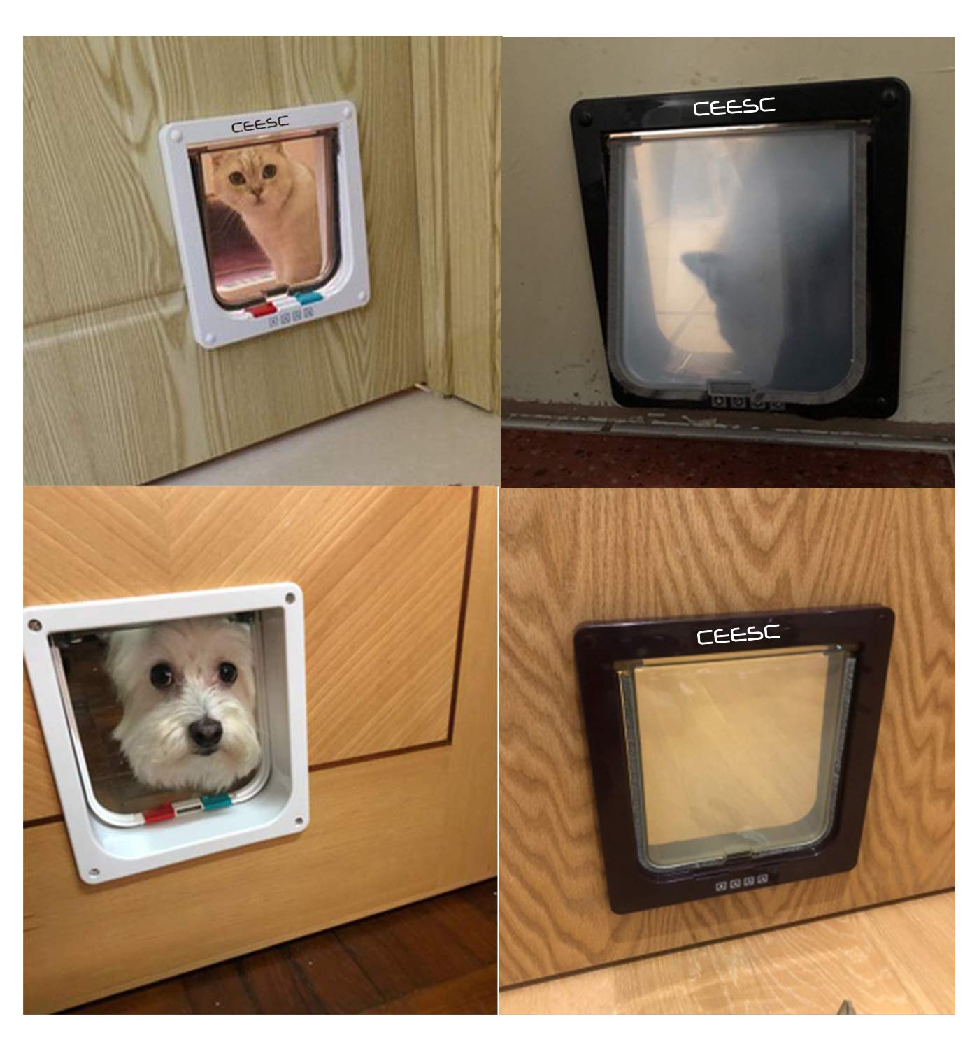 Ceesc Extra Large Cat Door (Outer Size 11'' X 9.8''), 4 Way Locking Large Cat Door For Interior Exterior Doors, Weatherproof Pet