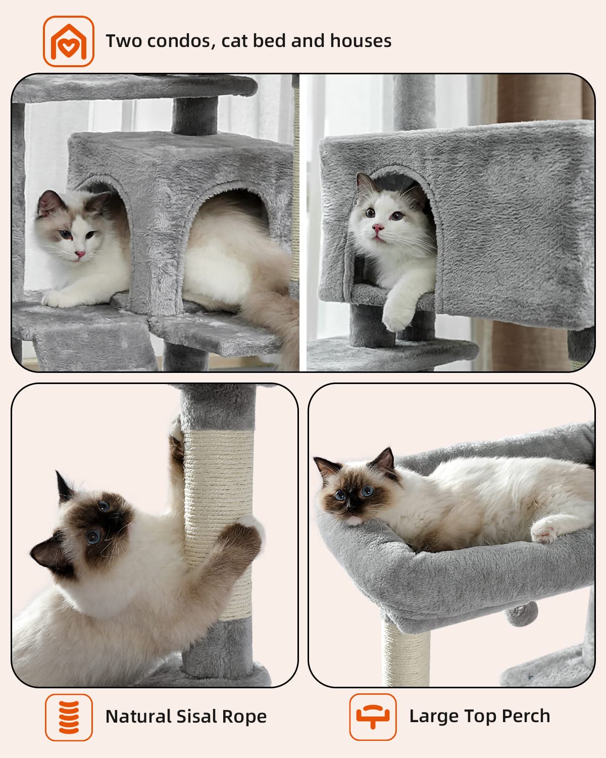 Muttros Cat Tree For Large Cats Adult With Super Large Top Perch, 56.3'' Cat Tower For Large Cats With Plush Hammock, Dangling P