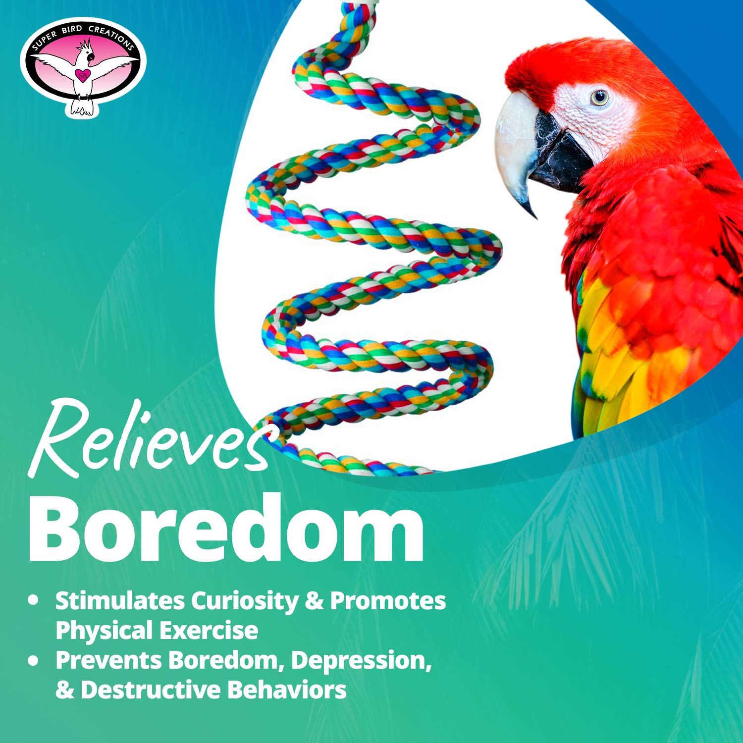Super Bird Creations - Sb325 Large To Xl Bungee Bird Toy - Rope Perch For Amazons, African Greys, Cockatoos, Parrots - Colorful Hanging Perch - Enriching Bungee Toy For Large/Xl Birds & In Bird Cages