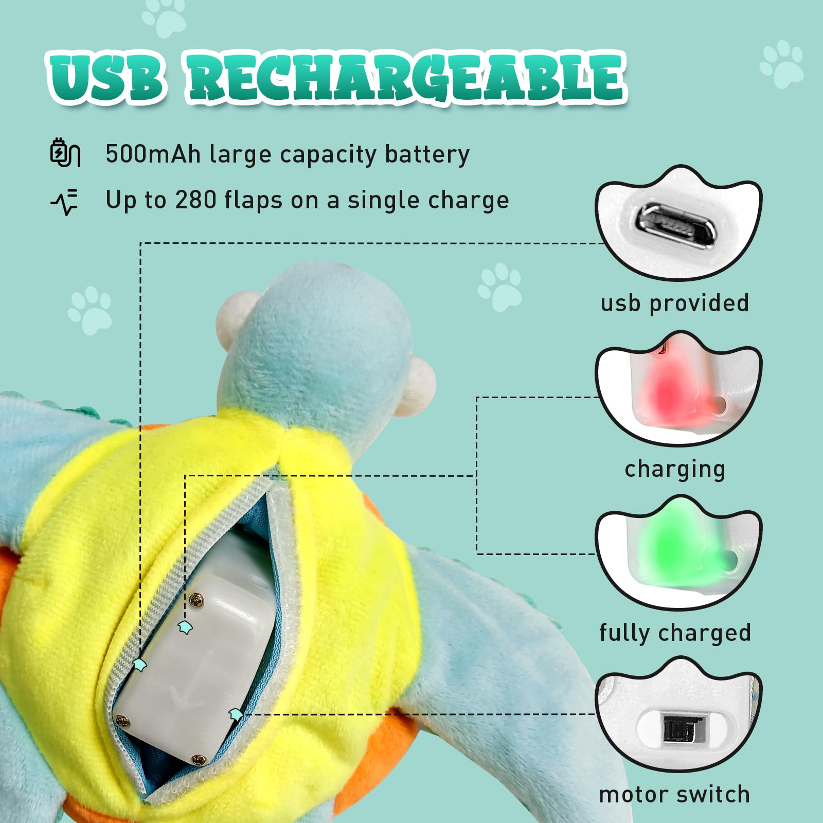 Buntyjoy Cat Toys, Flapping Fins Cute Turtle, No Flying, Chirping Bird Interactive Catnip Toy For Kitten Or Small Dogs, Touch Ac