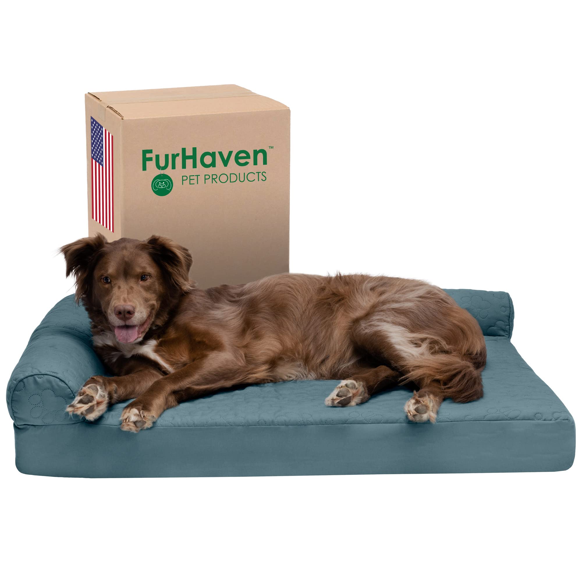 Furhaven Memory Foam Dog Bed For Large Dogs W/ Removable Bolsters & Washable Cover, For Dogs Up To 95 Lbs - Pinsonic Quilted Paw
