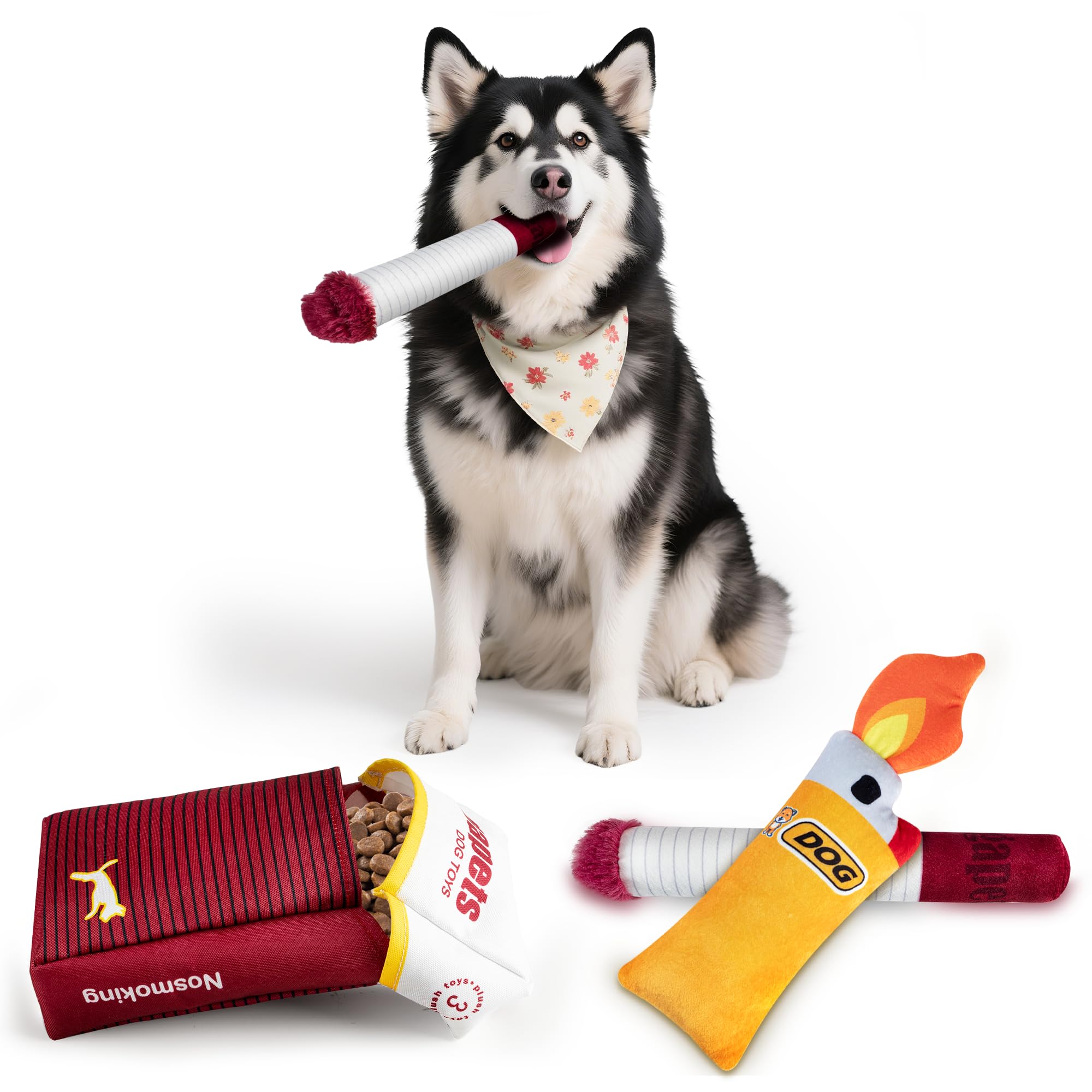 Homrich Dog Toy Large, Funny Interactive Plush Dog Toys, 3 Packs Giggle Puff Stick Toys with a Box, Pet Squeak Toys for Medium, 