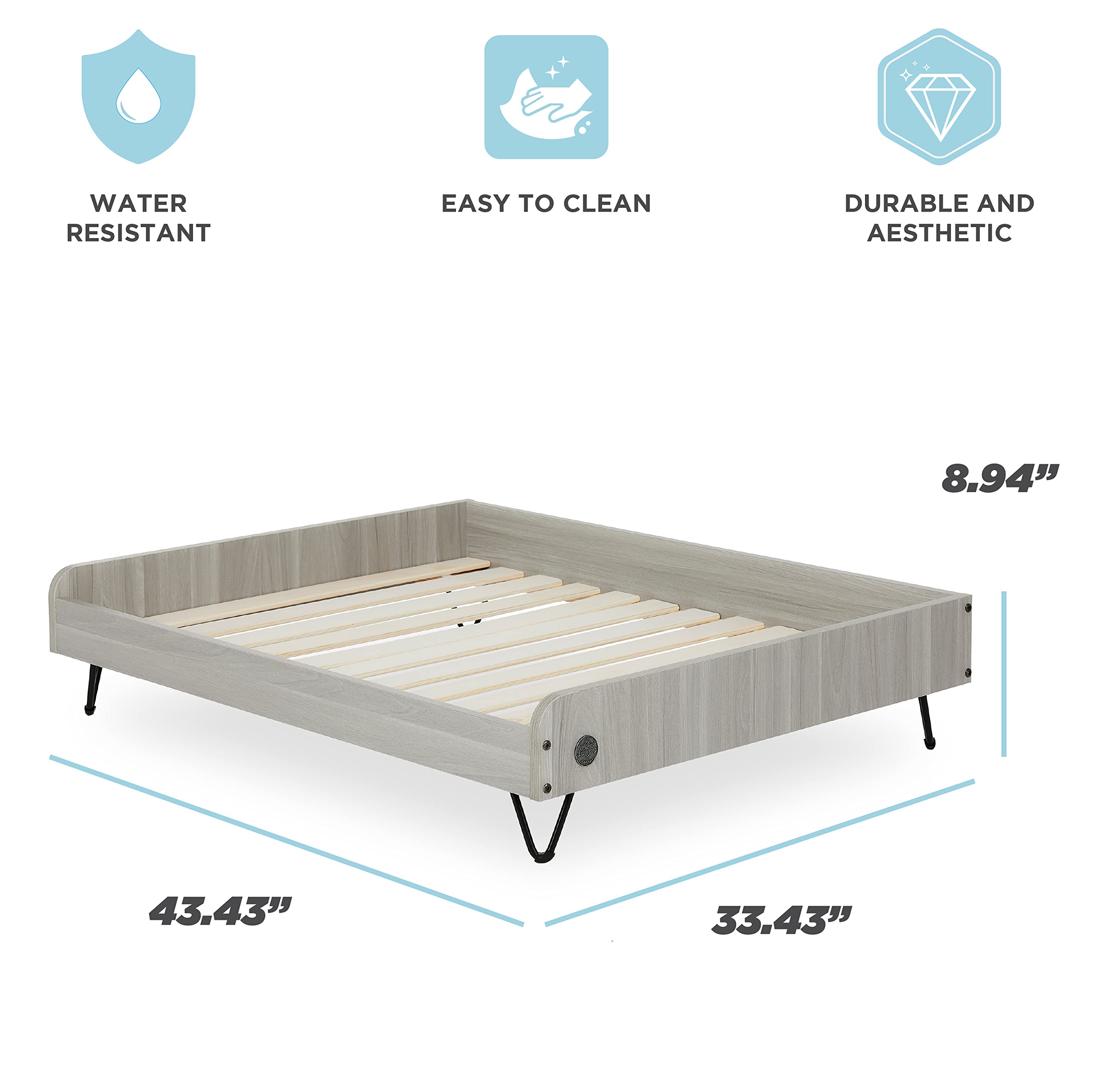 Wooden Dog Bed With Water Resistant Mattress, Large To Extra Large Elevated Pet Bed With Calming Mattress, Greenguard Gold Certi