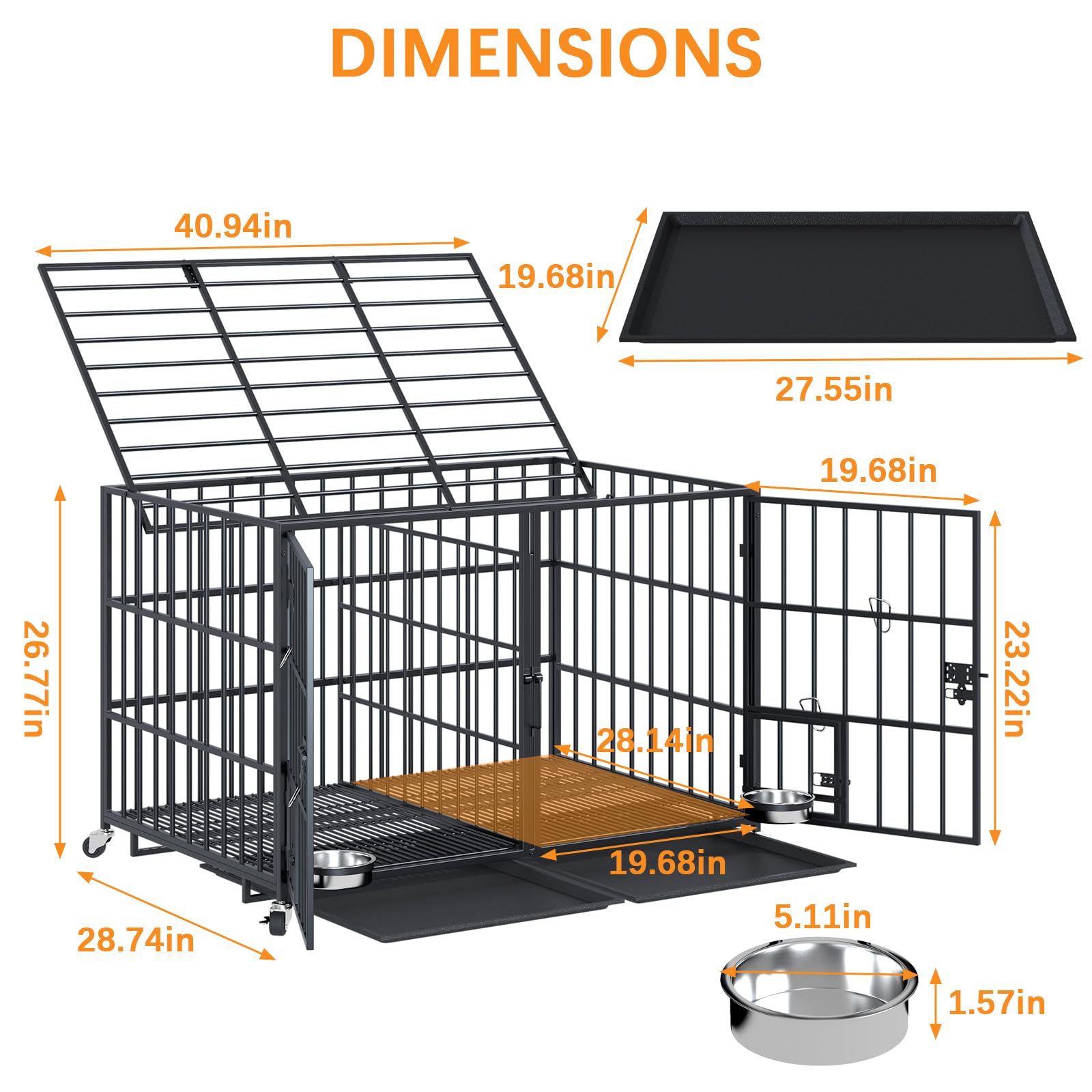 Aboxoo 42/48 Inch Heavy Duty Metal Dog Crate For 2 Dogs/Large Dog,All Metal Open Top Stackable,Dog Kennel Indoor With Wheels,Flo