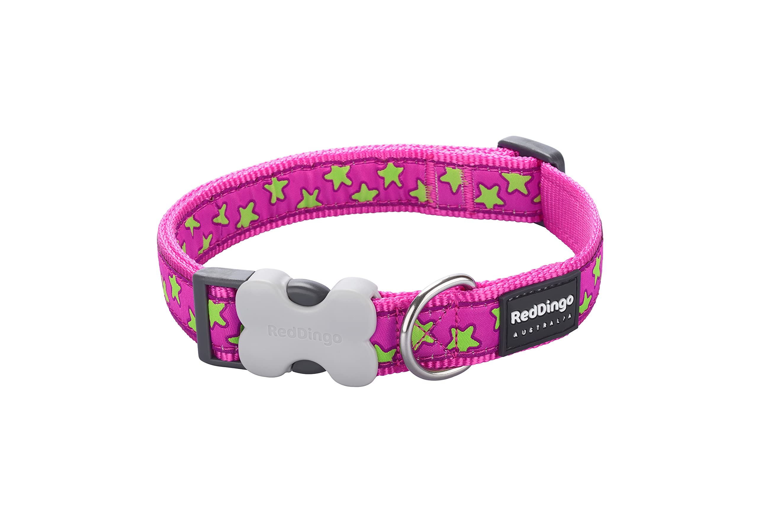 Red Dingo 25mm Hot Pink with Stars Dog Collar, Large, Lime Green