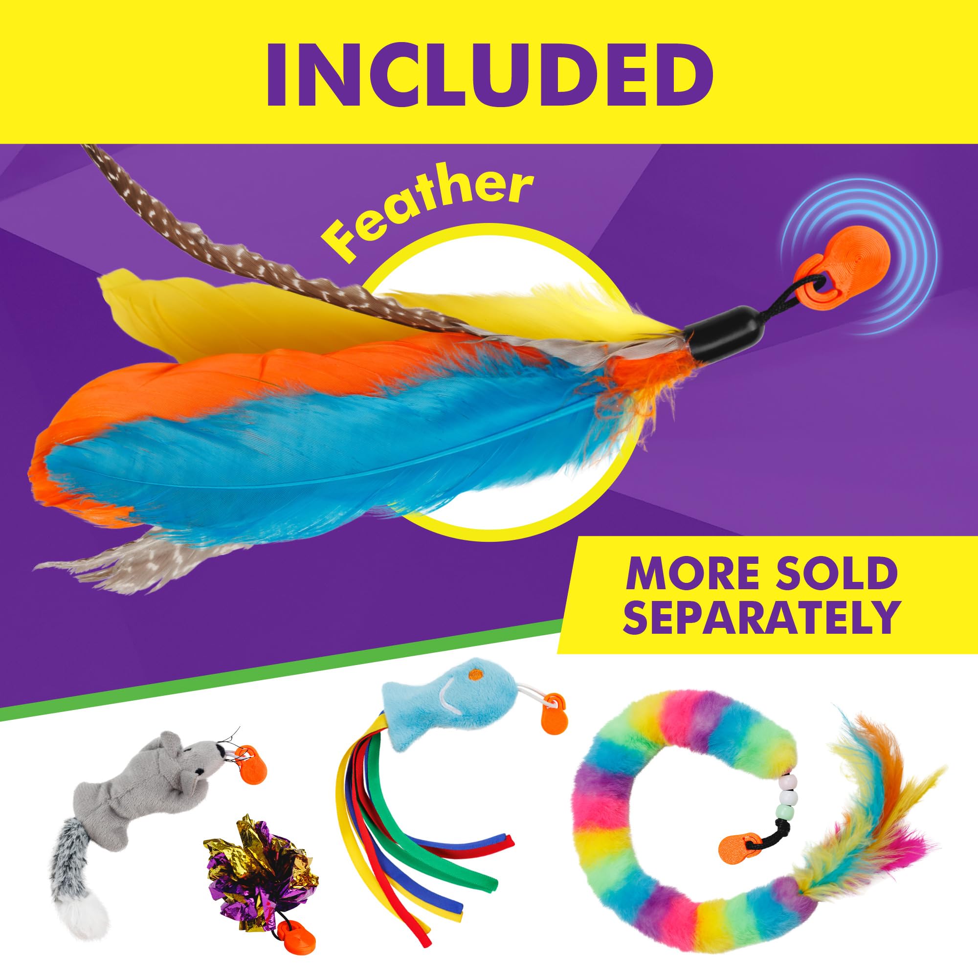 Cat Amazing Snatch Pack - 5 Magnetic Attachments For The Snatch Magnetic Wand Toy - Catnip Mouse, Rattle Snake, Crinkle Fish, Sc