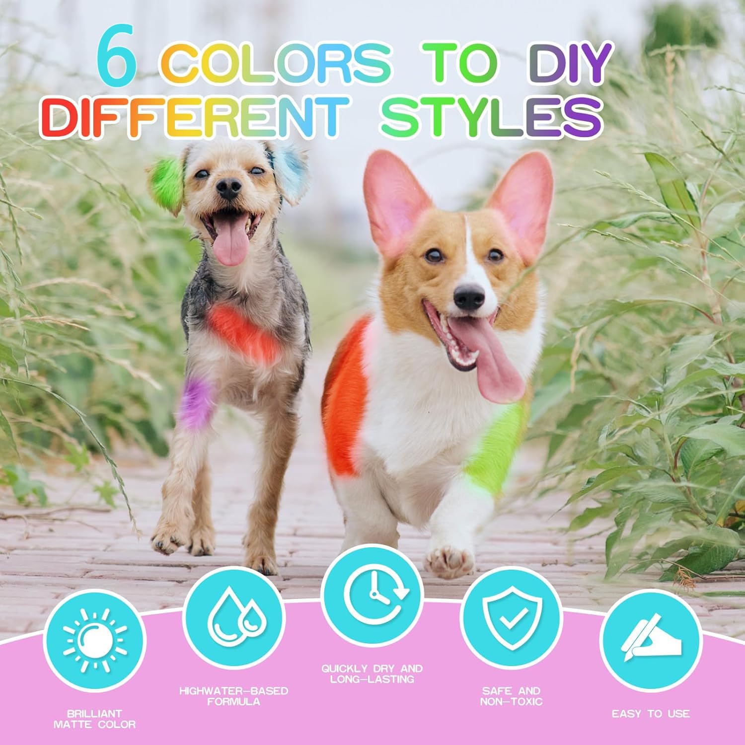 Pack Of 6 Dog Hair Color Dye Temporary Non-Toxic Washable Pet Safe Paint For Dogs Cats Animals