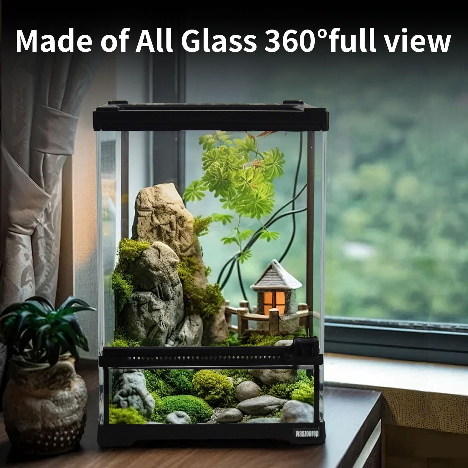 Waazoorep Mini Reptile Glass Terrarium Tank 8'*8'*10' Full View With Front Opening Door,Amphibians Enclosure Habitat Cage For